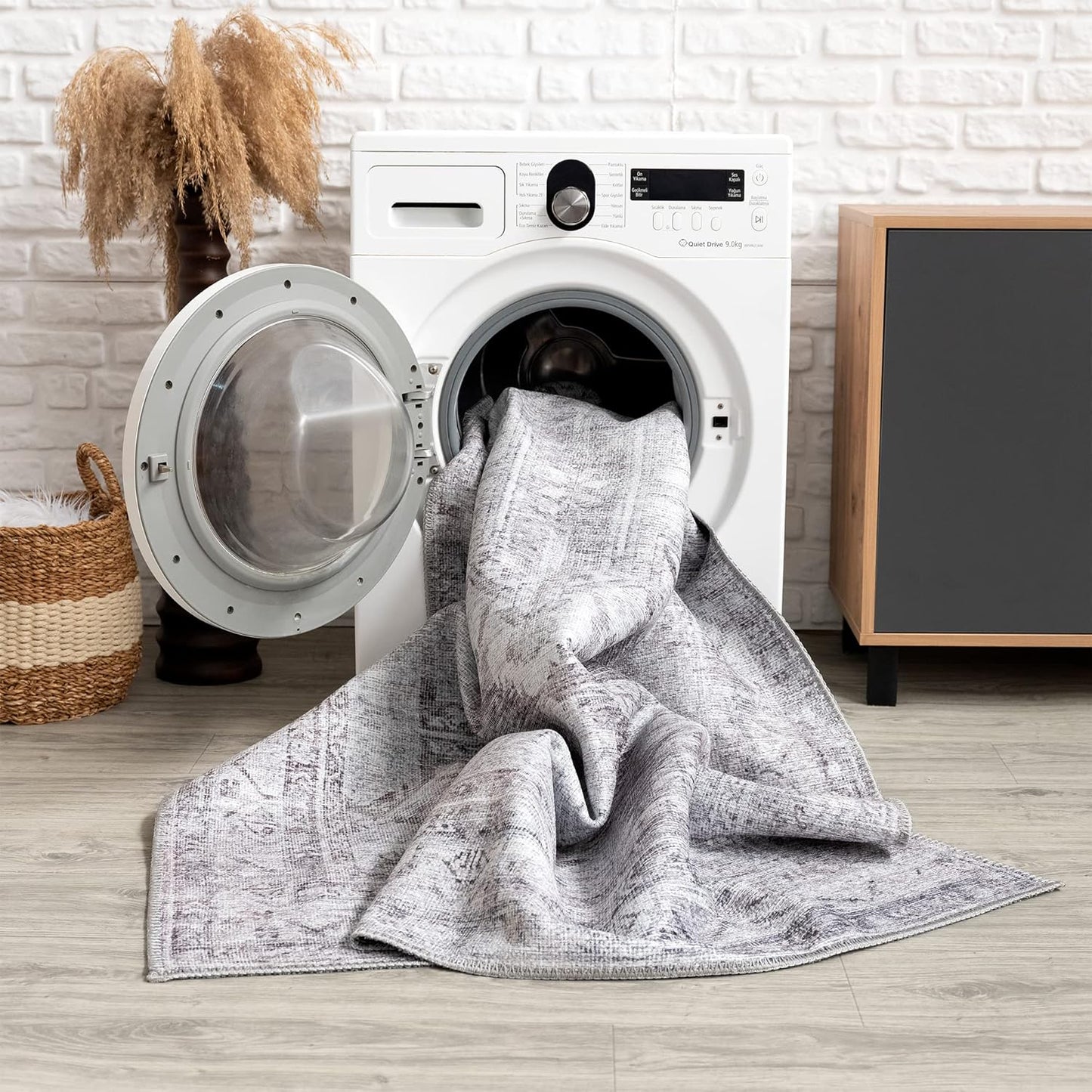 Bloom Rugs Washable Non-Slip 9' x 12' Rug - Gray/Charcoal/Blue Modern Abstract Area Rug for Living Room, Bedroom, Dining Room, and Kitchen - Exact Size: 9' x 12'