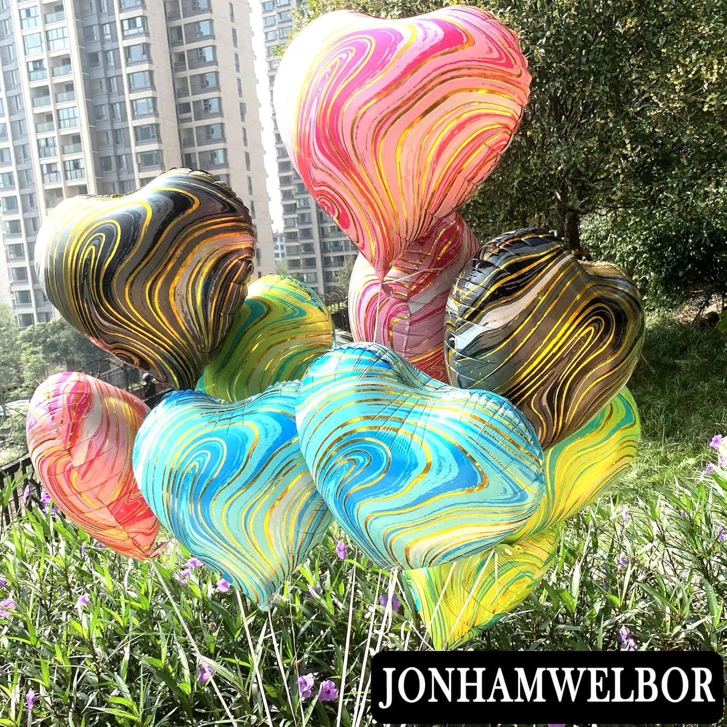 Jonhamwelbor 20Pcs 18 inch Marble Blue Foil Mylar Heart Shape Balloons Decorations Valentines Birthday Wedding Baby Shower Party (Marble Blue)