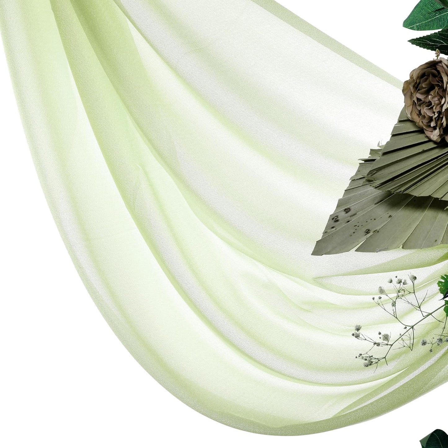 VDS Pack of 4 Panel (30 Inch X 20 Feet) Wedding Arch Draping Fabric Sheer Chiffon Fabric Drapery for Wedding Ceremony Reception Swag Backdrop Canopy Chuppah ARBO Altars Decoration (Sage Green)