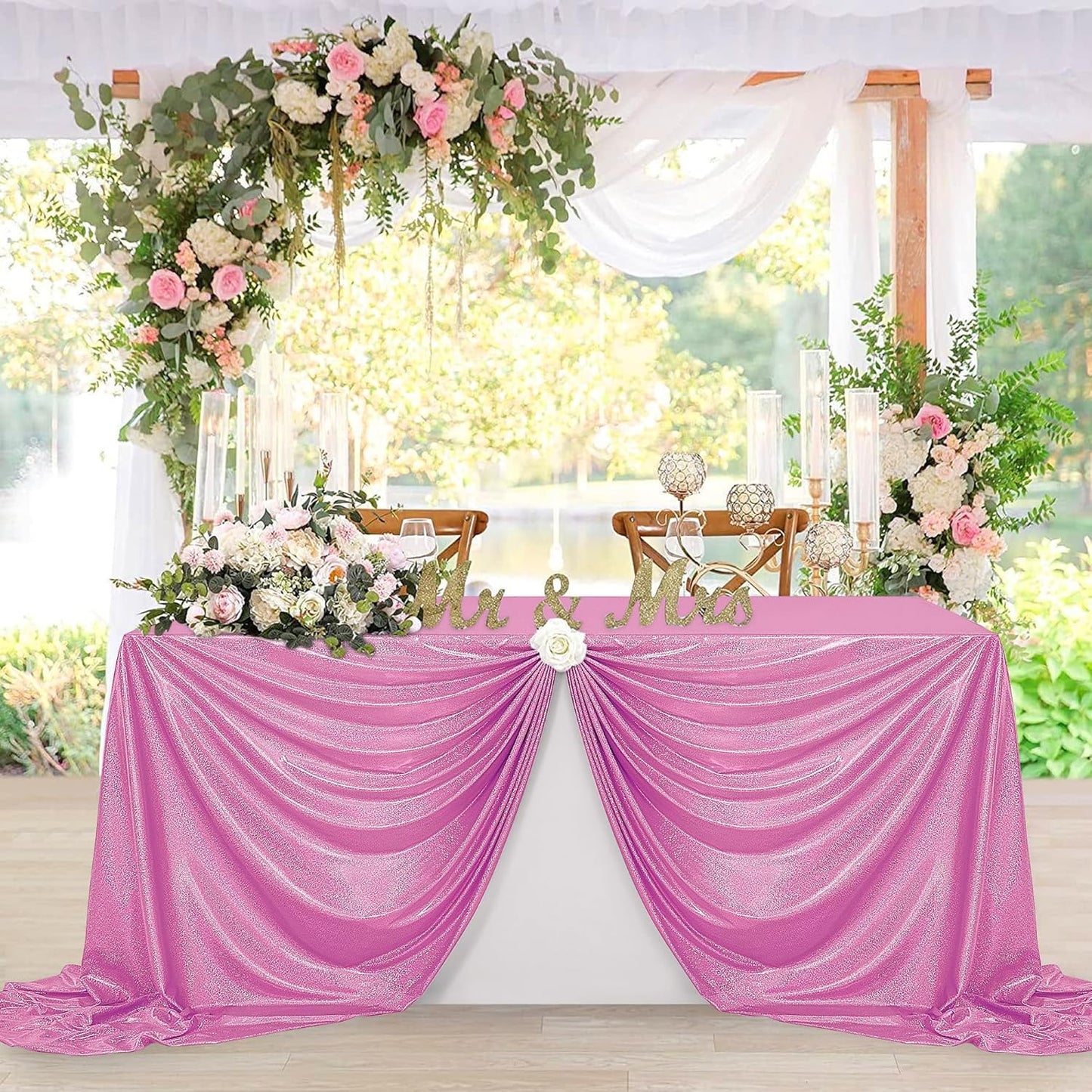 Fitable 2 Pack Pink Sequin Tablecloth for Parties 90x132 Inch - Sparkle Glitter Table Cloth Laser Rectangle Overlay for Wedding Baby Shower Ceremony Birthday Holiday Banquet
