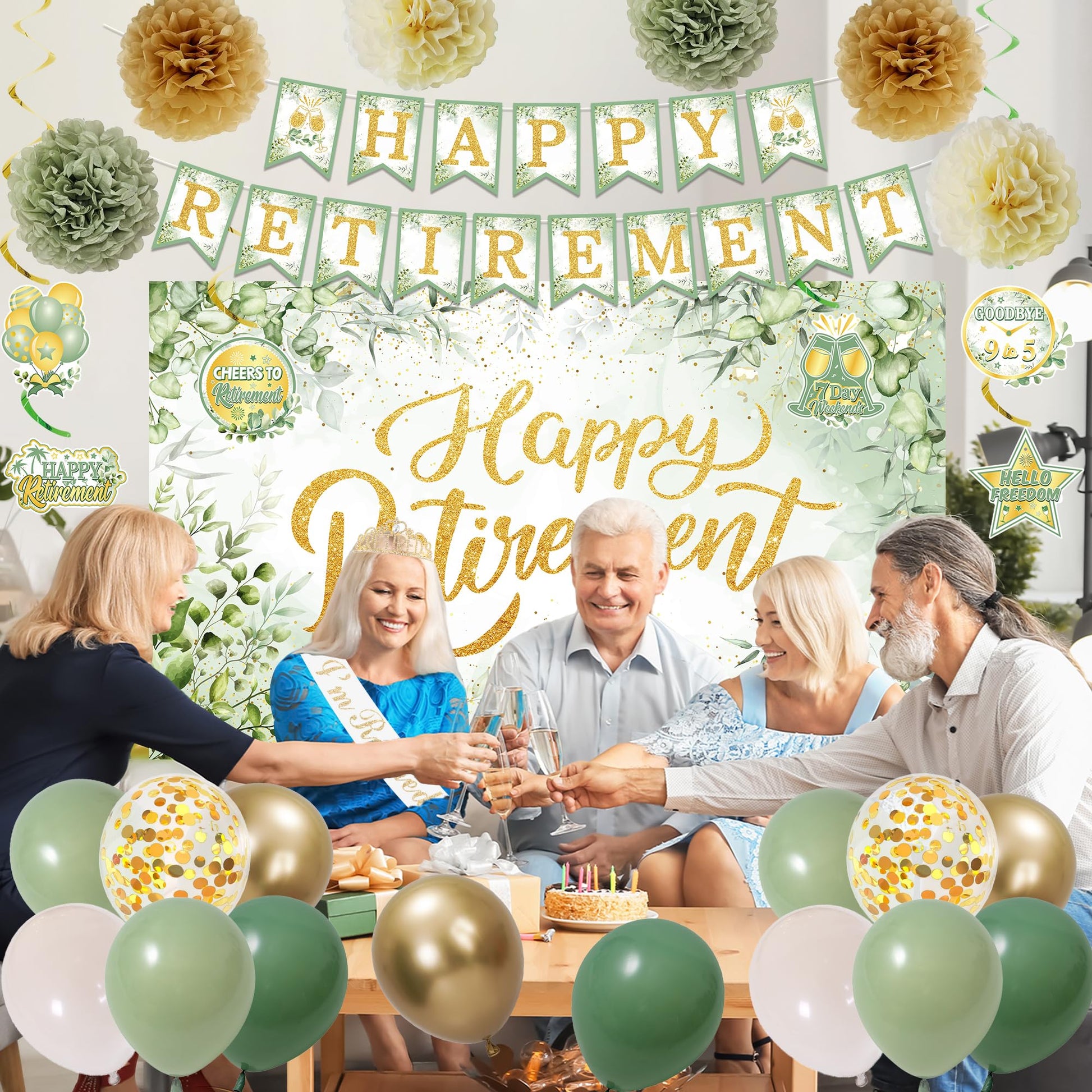 Holkcog Green Retirement Party Decorations Women Men, Green Retired Banner