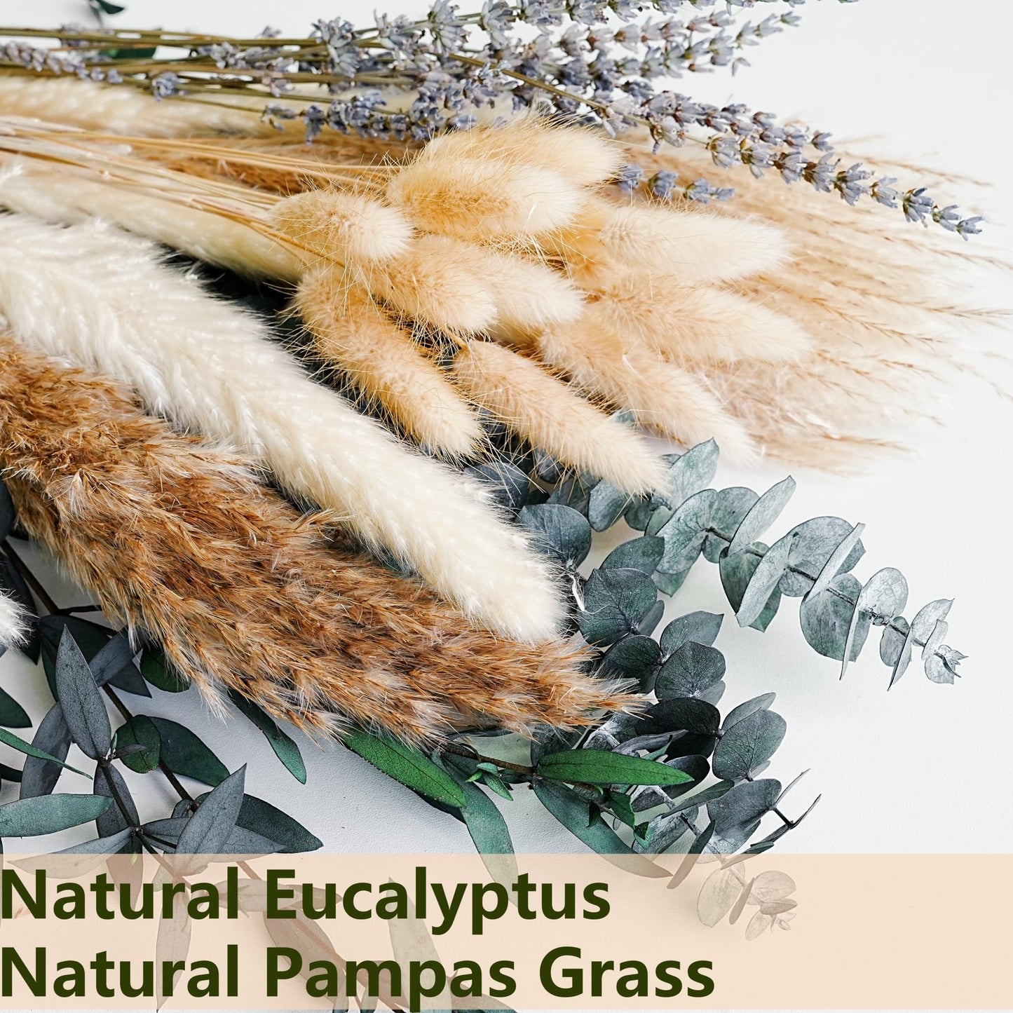 Green Pampas Grass Boho Bouquet – Exquisite Lavender and Eucalyptus Dried Flower Arrangements for
