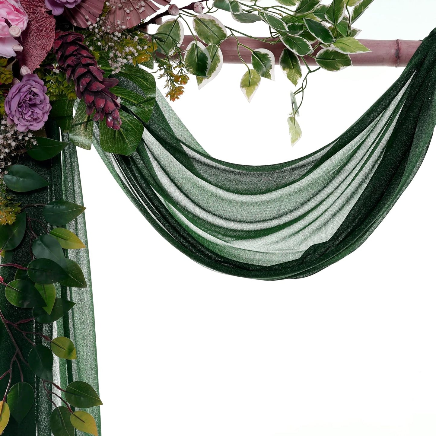 VDS Pack of 2 Panel (30 Inch X 40 Feet) Wedding Arch Draping Fabric Sheer Chiffon Fabric Drapery for Wedding Ceremony Reception Swag Backdrop Canopy Chuppah ARBO Altars Decoration (Hunter Green)