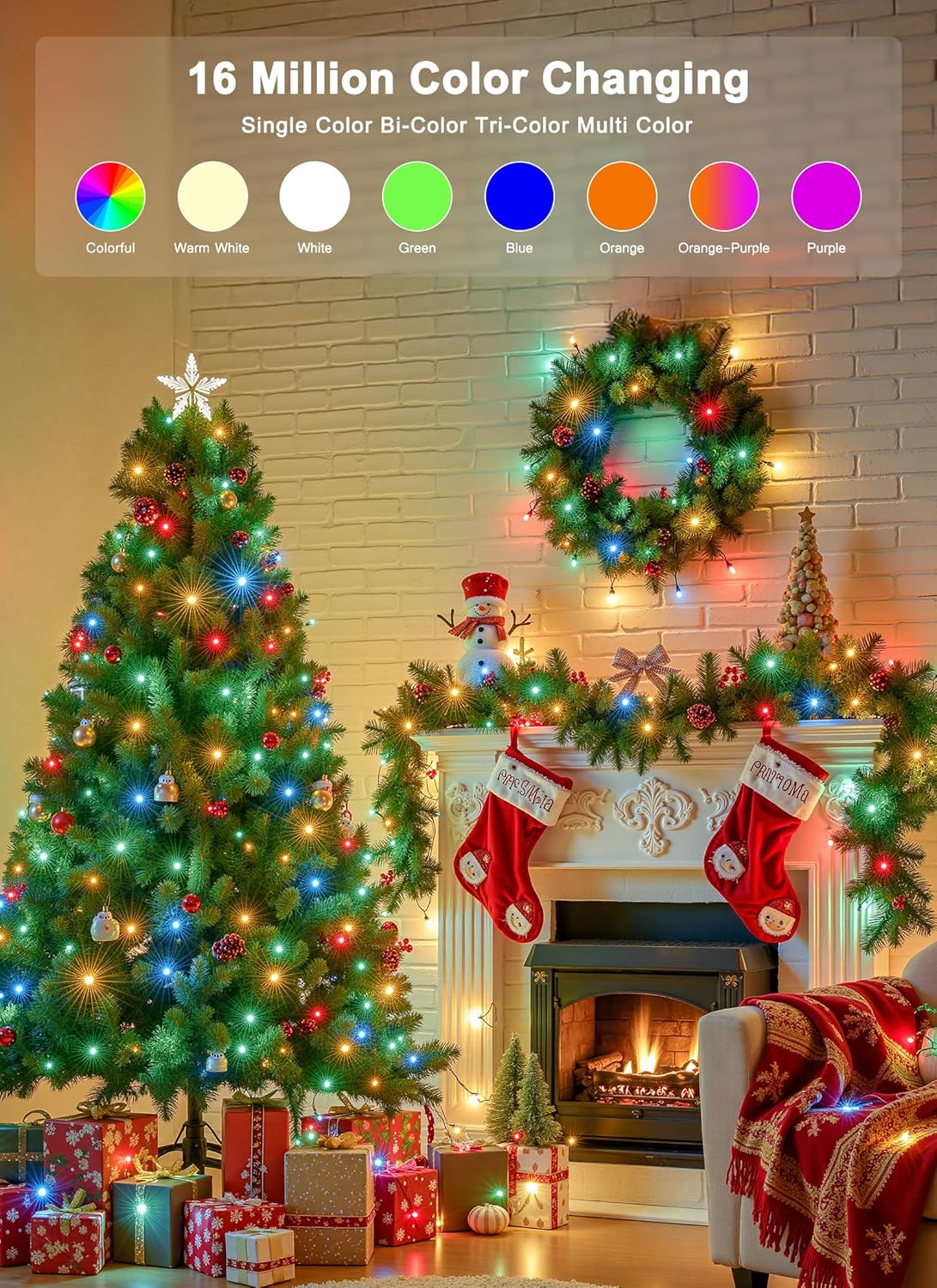 Minetom LED Color Changing Smart RGB Christmas Tree Lights, 264ft 800LED String Lights, 16 Milion Adjustable Colors Fairy Lights with Remote & Timer & Memory Function for Xmas Tree Holiday Party