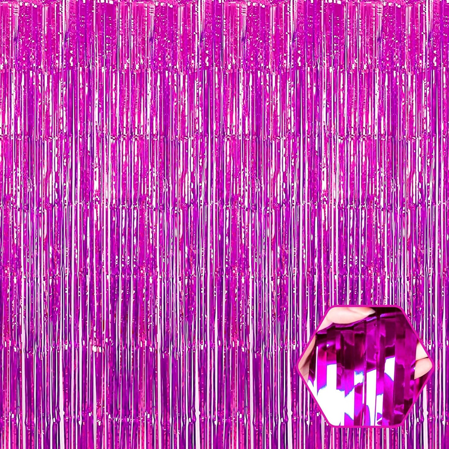 3 Pack Rose Red Foil Fringe Curtain Backdrop, 3.28Ft x 8.2Ft Metallic Tinsel Foil Fringe Streamer Curtains for Photo Booth, Christmas Day, Thanksgiving, Wedding, New Year Party Decorations