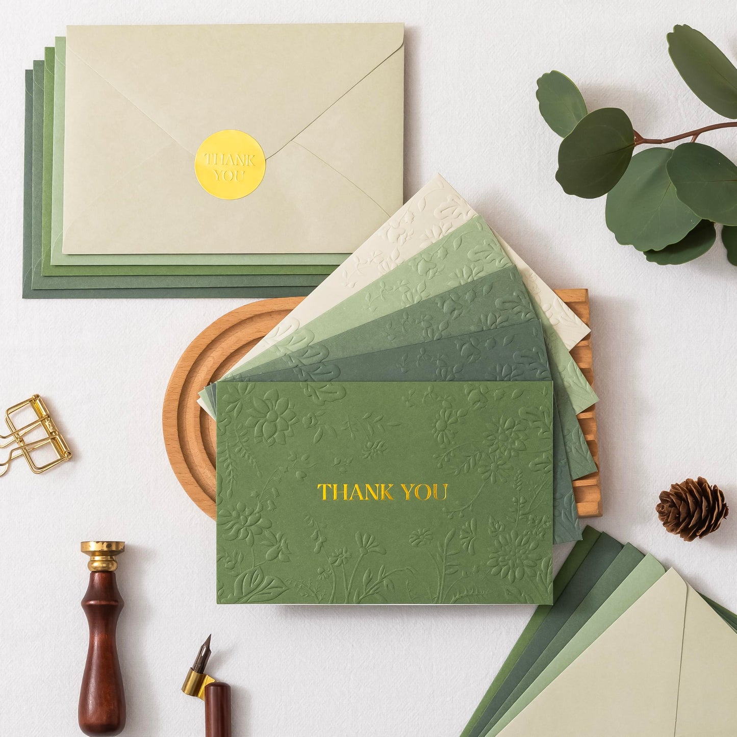 Crisky Bridal Shower Thank You Cards with Envelopes(Sage Green),50 Pack Embossed Floral Thank You