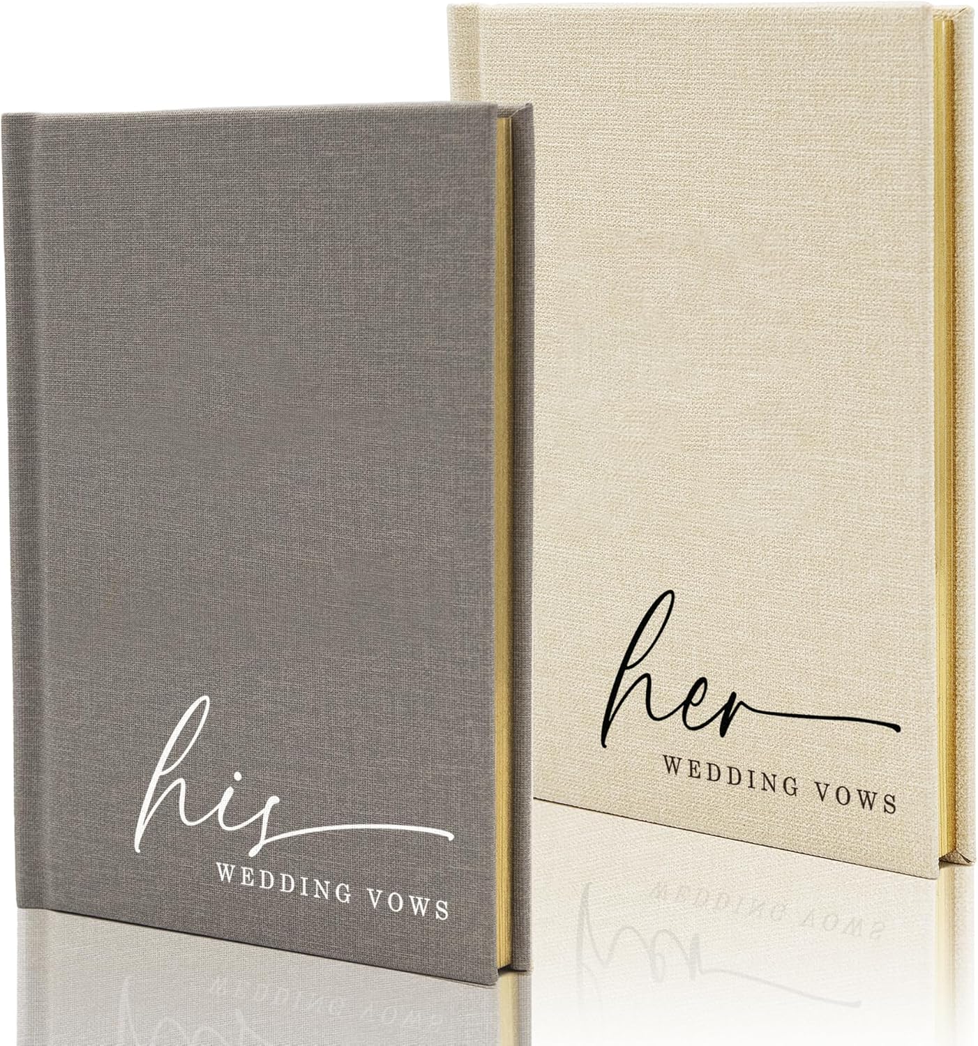 His & Her Wedding Hardcover Vows Books (Set of 2) - 5.75 x 5 Minimalist Pocket Sized Embossed Wedding Ceremony Vow Renewal Speech Notebook Journal