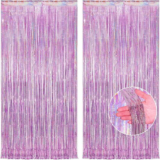 CANREVEL 2 Pack 3.3x8.2 Feet Pink Foil Fringe Backdrop Curtains, Glitter Tinsel Streamers Birthday Party Decorations, Fringe Backdrop for Girl Princess Bachelorette Euphoria Theme Party