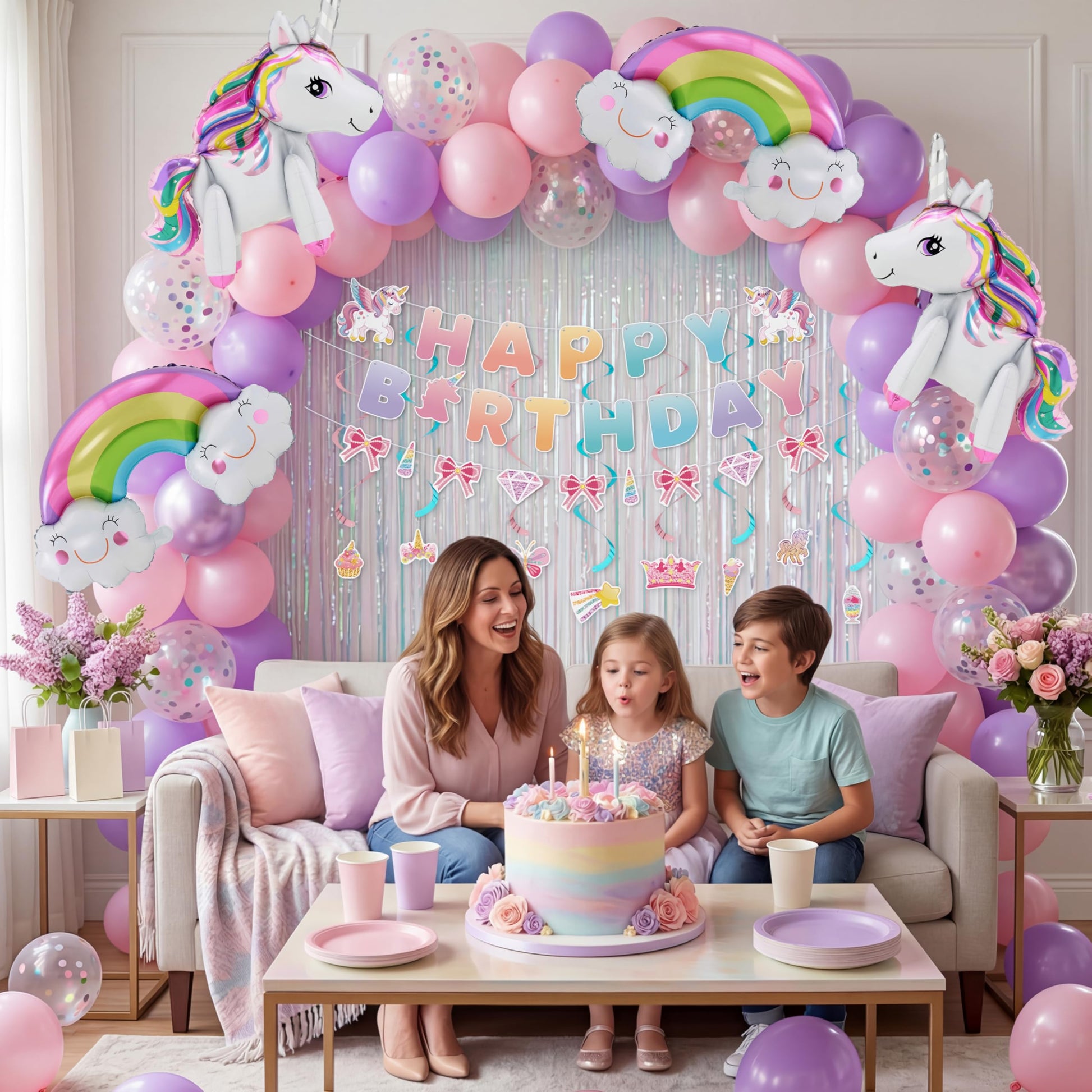 JOYIN Unicorn Magical Rainbow Birthday Party Decorations, 76PCS Unicorn Party Supplies with Banner