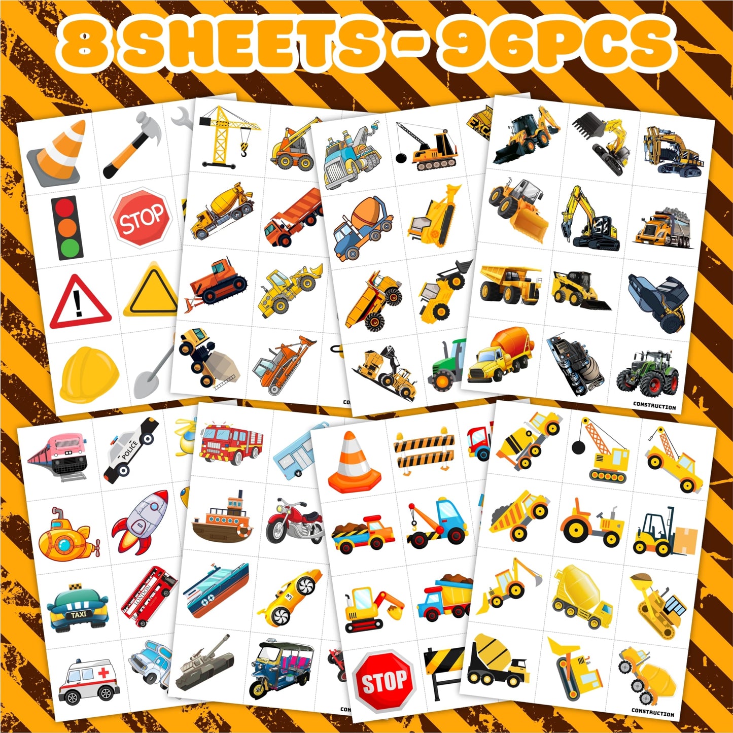 Construction Temporary Tattoos Birthday Party Supplies Decorations 96PCS Tattoos Stickers Vehical