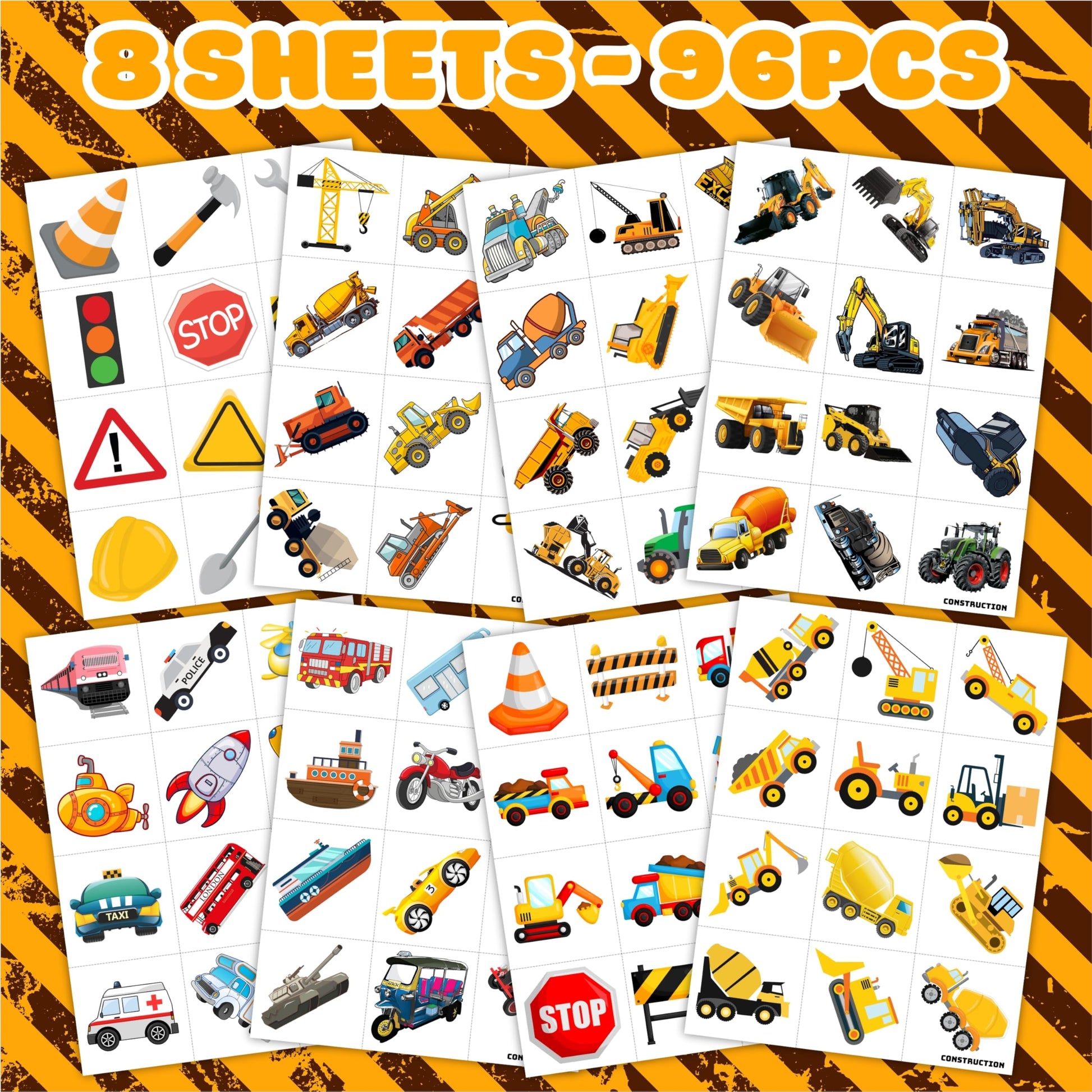 Construction Temporary Tattoos Birthday Party Supplies Decorations 96PCS Tattoos Stickers Vehical