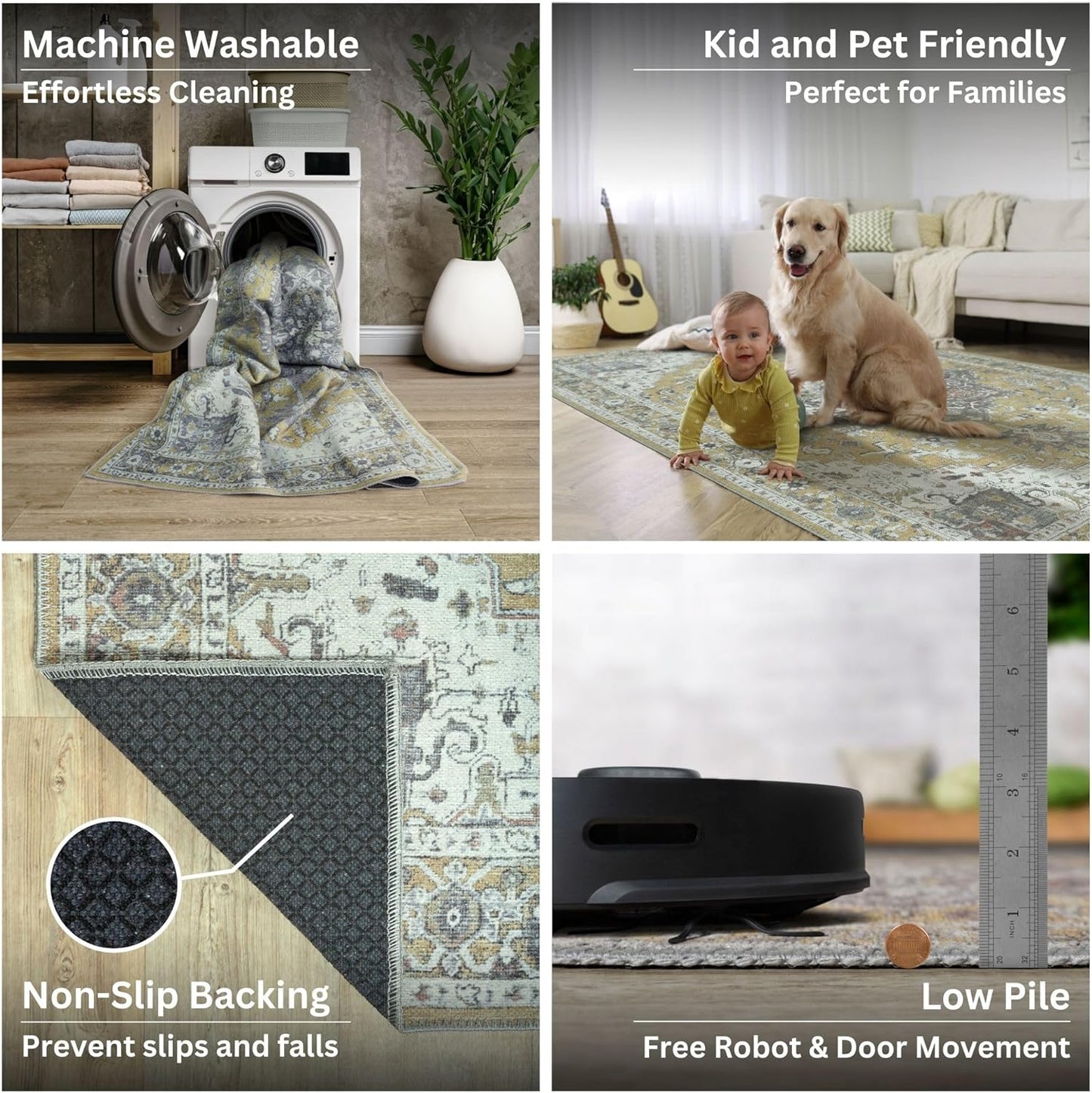 Bloom Rugs Washable Non-Slip 10 ft Runner - Yellow Traditional Medallion Runner for Entryway, Hallway, Bathroom, and Kitchen - Exact Size: 2.5' x 10'