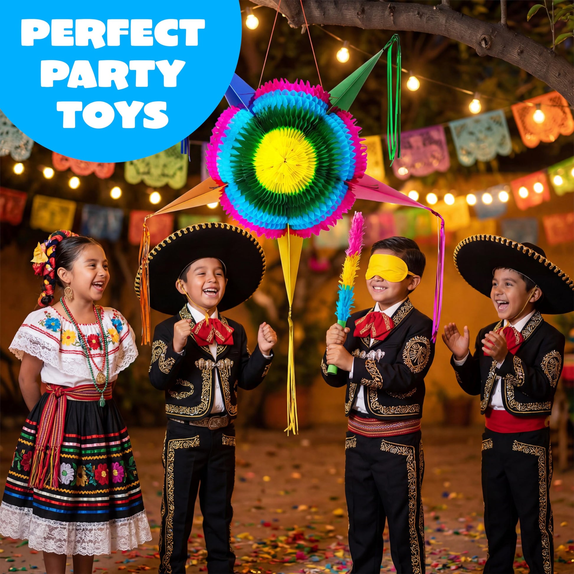 JOYIN 33 Inch Large Star Pinata, Foldable Mexican Fiesta Pinata with Vibrant Honeycomb Center