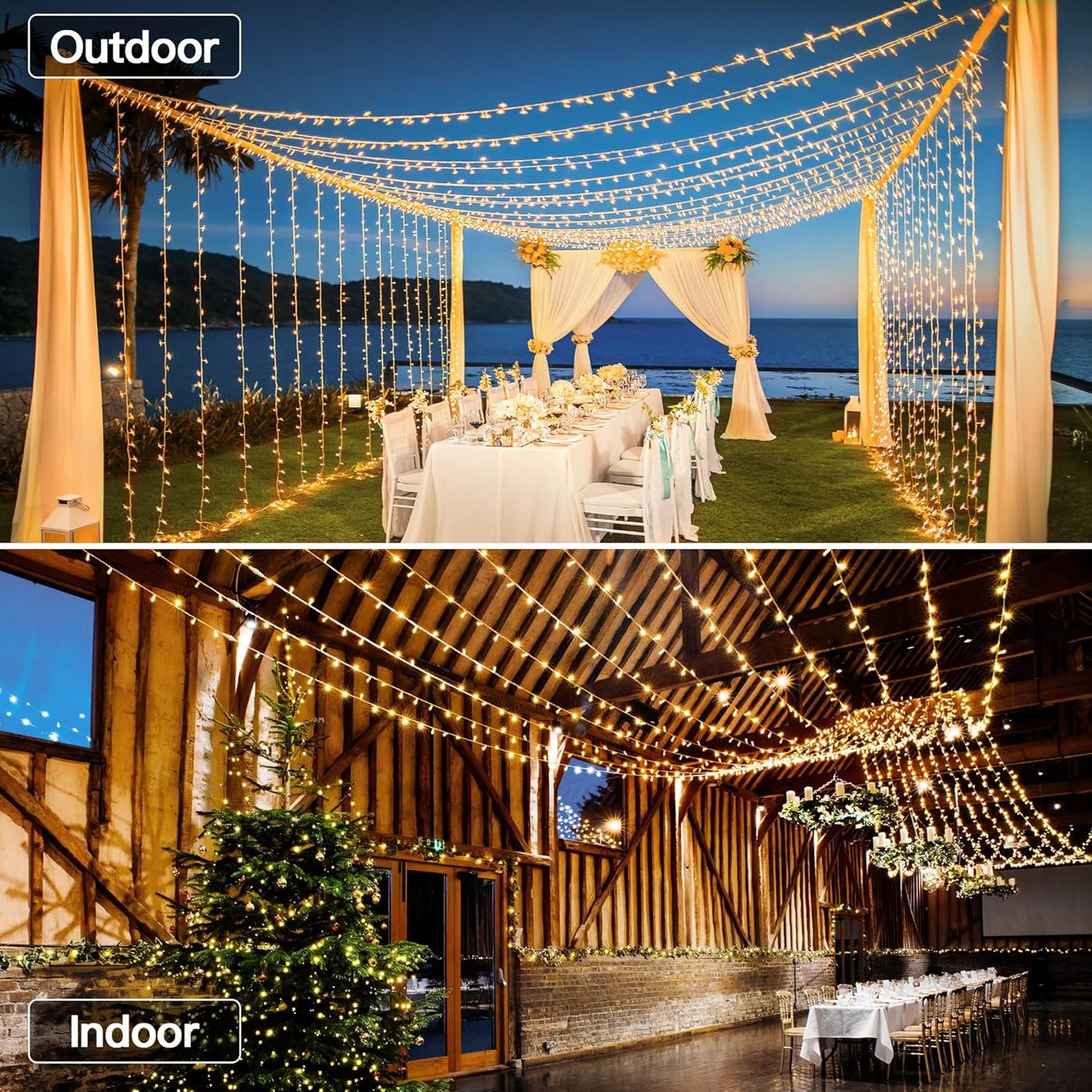 196 FT 600 LED Christmas Lights Outdoor Waterproof, Warm White Christmas Lights with Remote, String Lights for Xmas Party Classroom Wedding Holiday Decor