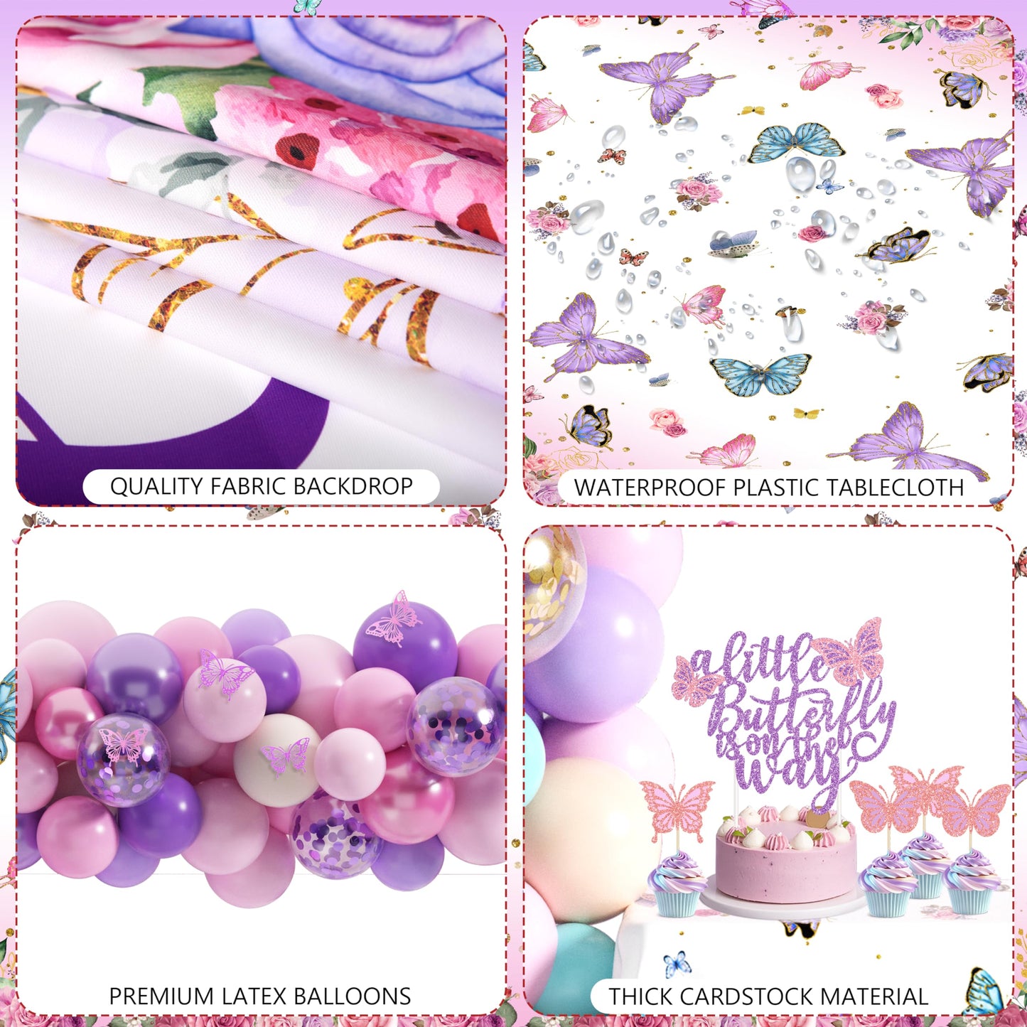 Butterfly Baby Shower Decorations for Girl Pink Purple Party Decoration Set