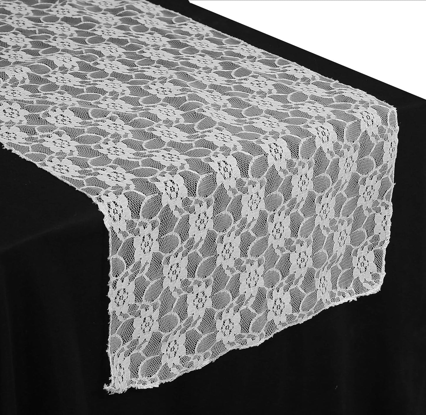 MDS Pack of 15 Wedding 12 x 108 inches Lace Table Runner for Wedding, Decorations for Birthday Parties, Banquets, Graduations, Engagements, and Runners fit Rectangle, Round Table- White