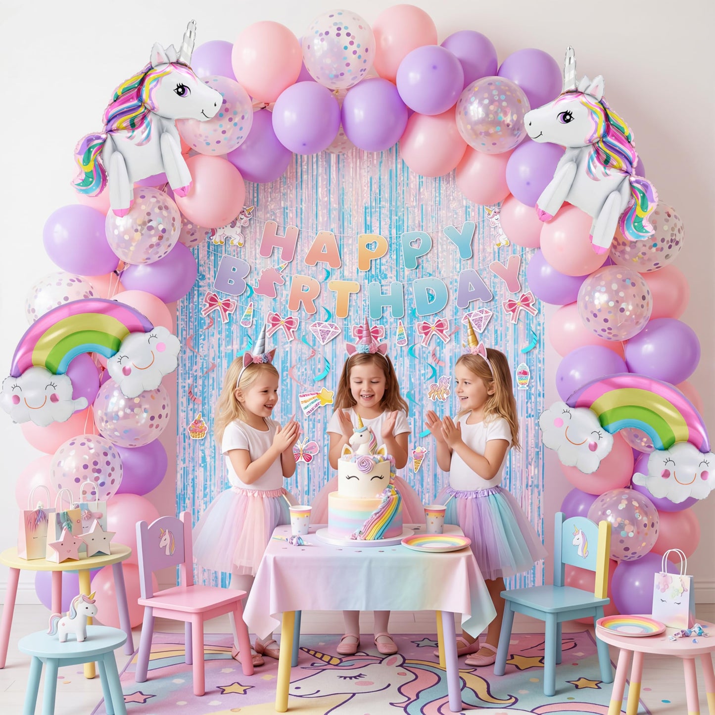 JOYIN Unicorn Magical Rainbow Birthday Party Decorations, 76PCS Unicorn Party Supplies with Banner