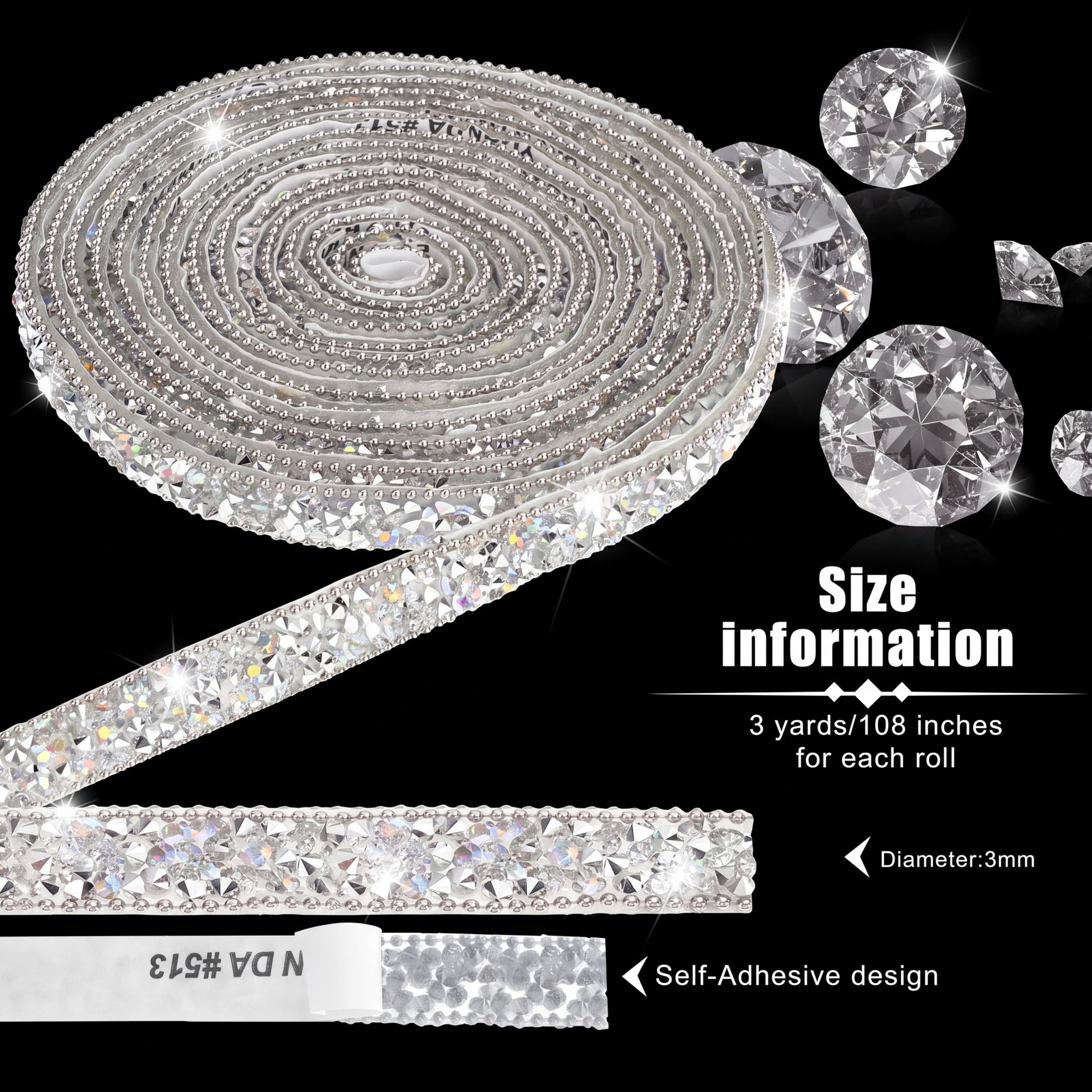 Hicarer 3 Yards Rhinestone Ribbon,0.4 Inch,Silver AB Color
