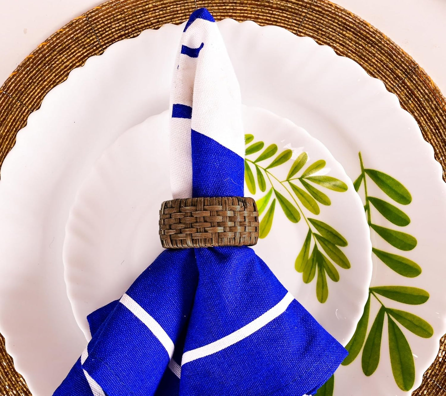 Decorative Cane Napkin Rings Set of 12 - Hand Woven Napkin Holders for Farmhouse, Rustic, Holiday, Wedding, Easter, Thanksgiving, Xmas, Boho & Fall Table Décor (Walnut) - CLEENTABLE