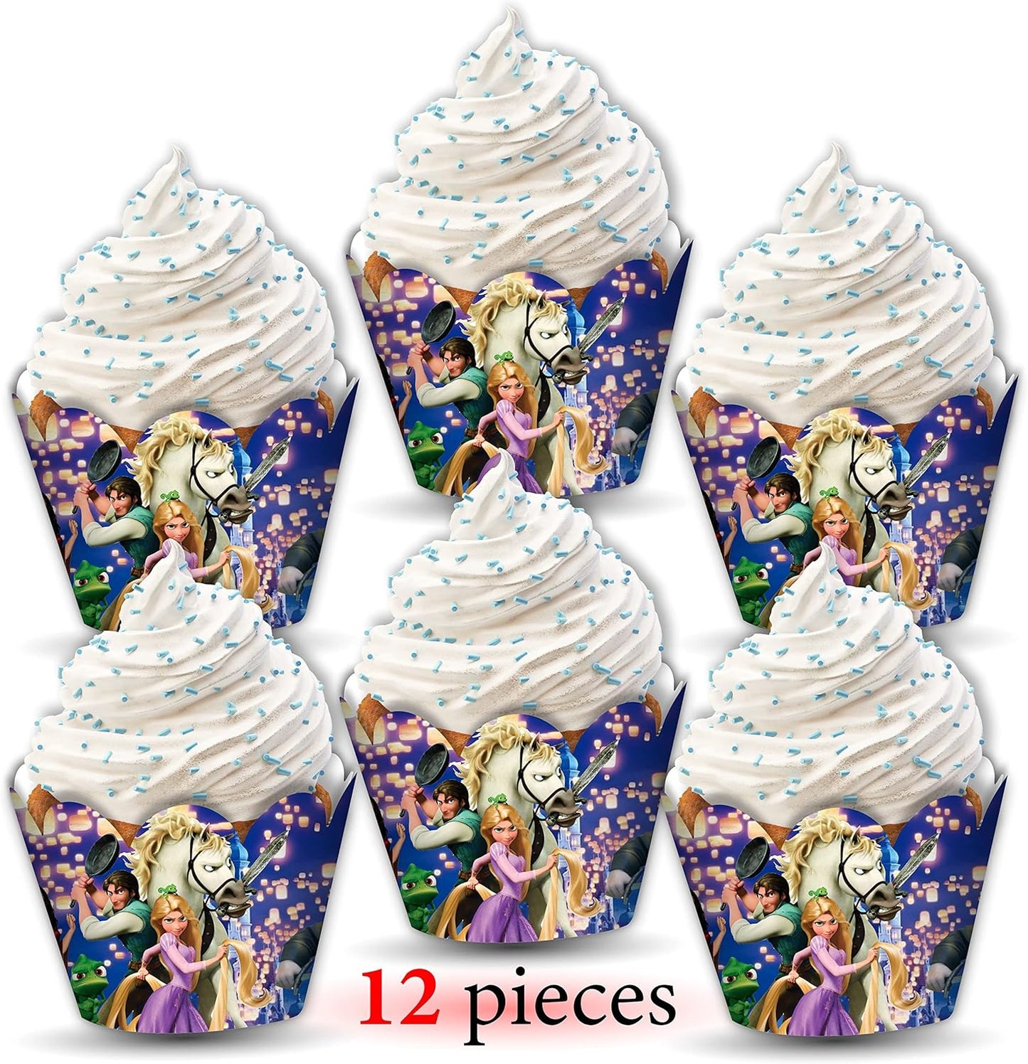 "Rapunzl Cupcake Wrappers – Princess Theme Cupcake Decoration for Birthday Party & Celebration – Tangled Inspired Cupcake Holders for Girls Princess Party Supplies, Dessert Table Décor"