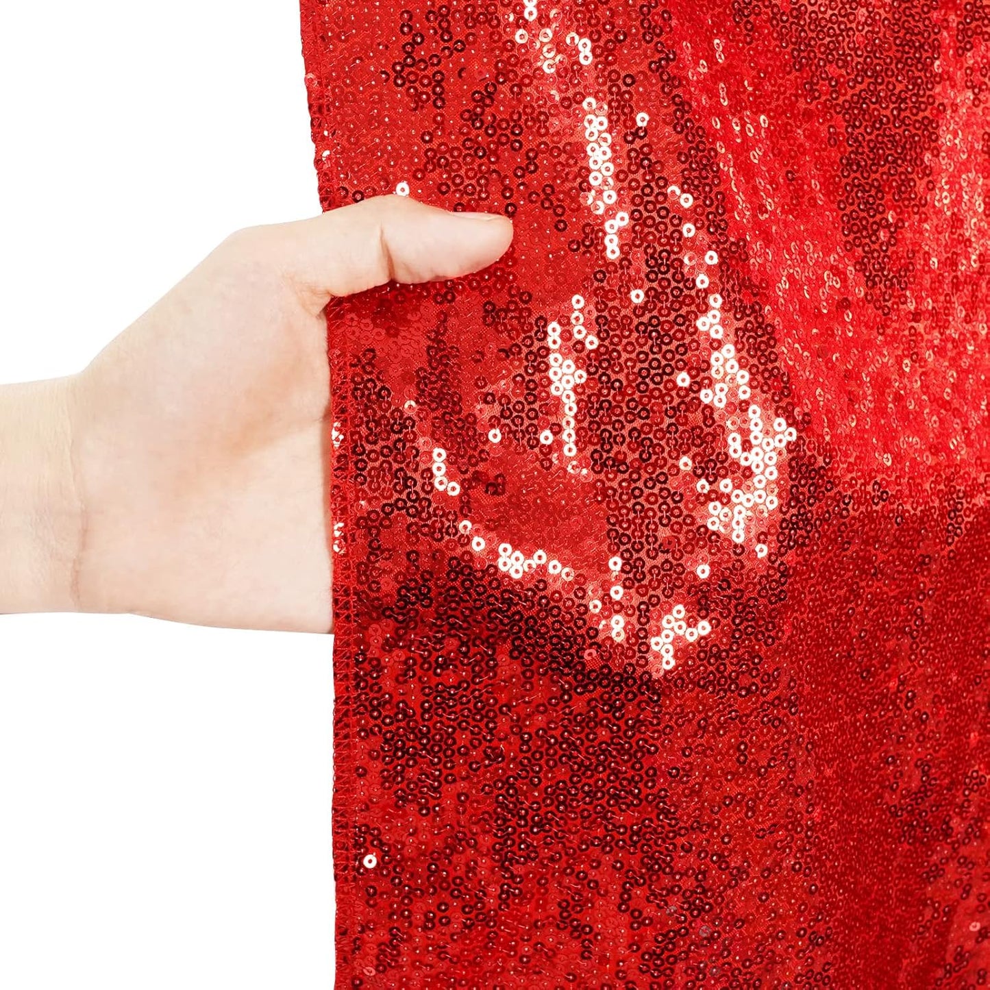 Poise3EHome 8Ft x 10Ft Red Sequin Backdrop, Glitter Thick Satin Sequin Background Drapes, Sparkly Photography Curtain, Sequence Backdrop for Wedding Party Holiday Festival Decor