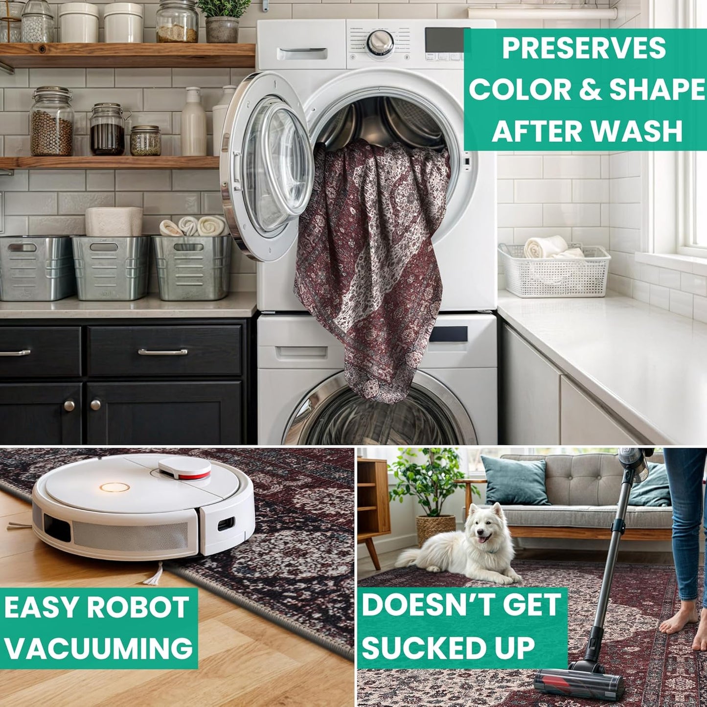 Bloom Rugs Washable Non-Slip 6' x 9' Rug - Red/Green/Cream Traditional Medallion Area Rug for Living Room, Bedroom, Dining Room, and Kitchen - Exact Size: 6' x 9'