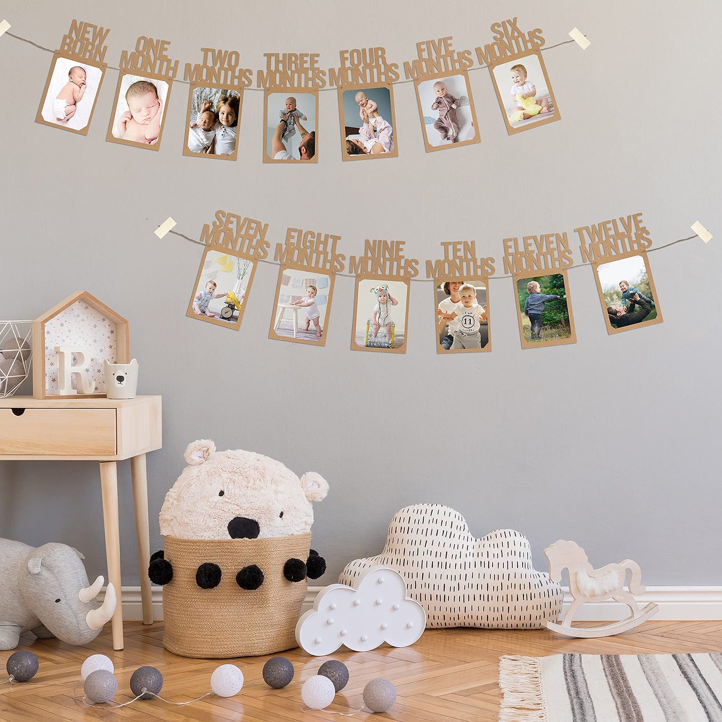 PartyHooman 1st Birthday Photo Banner for Baby from Newborn to 12 Months, First Birthday