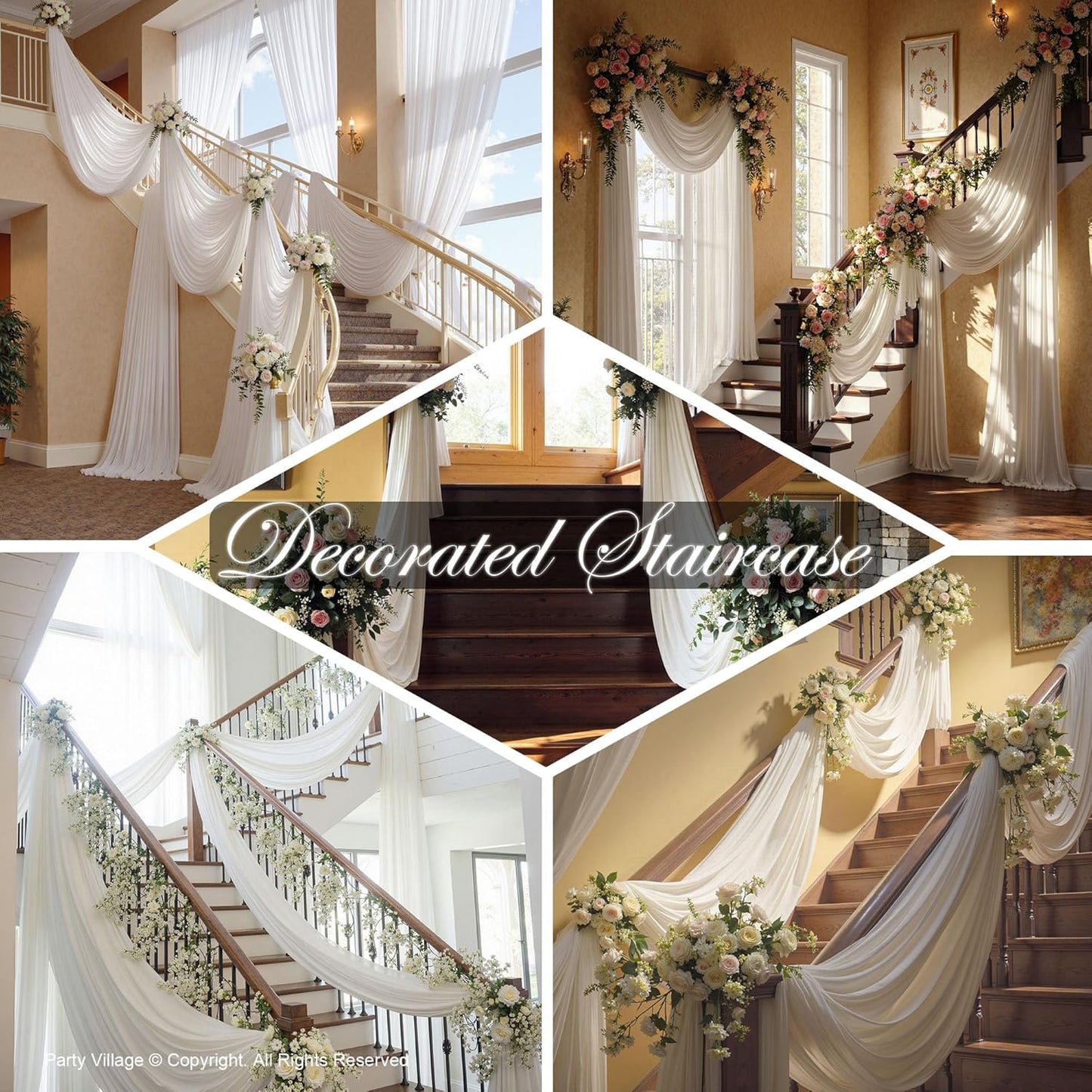 PartyVillage 2 Panels 5ftx30ft White Ceiling Drapes for Wedding Parties – 30 FT Extra Long Thick Polyester Wrinkle-Free Drapery Tent Decor Decorations for Birthday Party Ceremony Stage Swag