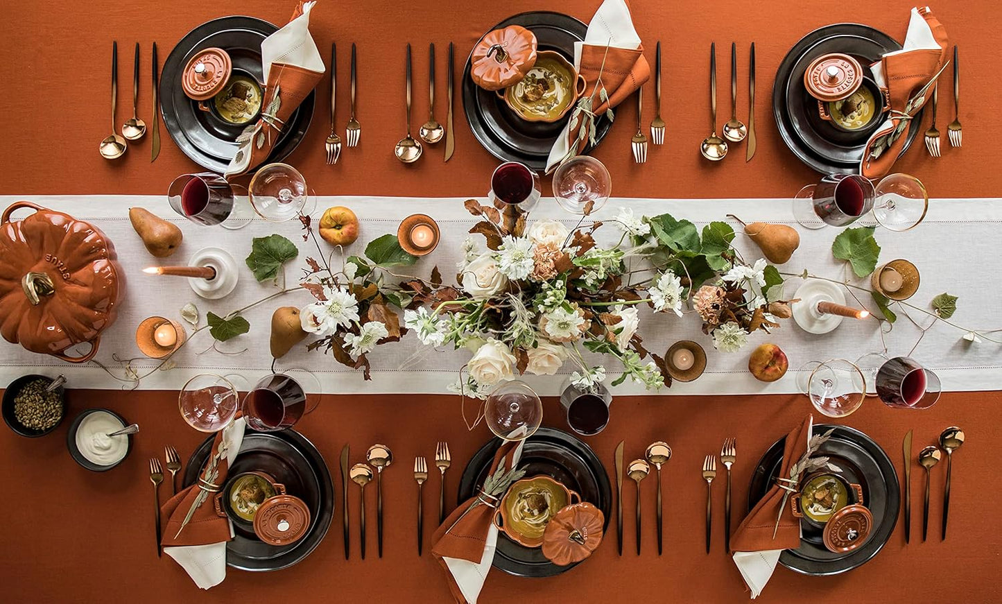 Solino Home Linen Cinnamon Tablecloth 60 x 120 Inch - Classic Hemstitch, 100% Pure Linen Rectangular Tablecloth - Machine Washable Table Cloth for Fall, Autumn, Halloween, Thanksgiving