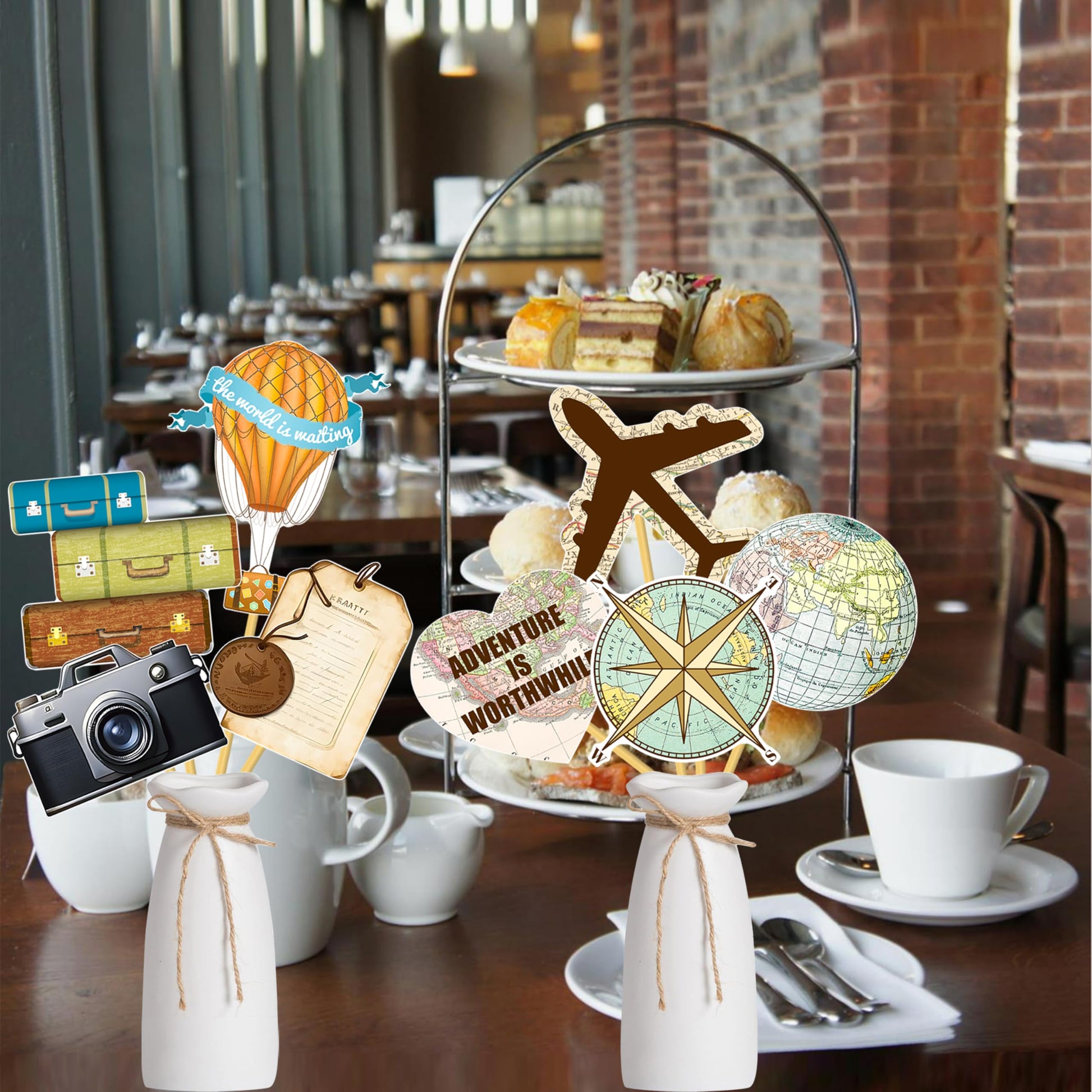 Travel Themed Party Decorations 16pcs Vintage Bon Voyage Party Centerpiece Sticks Going Away