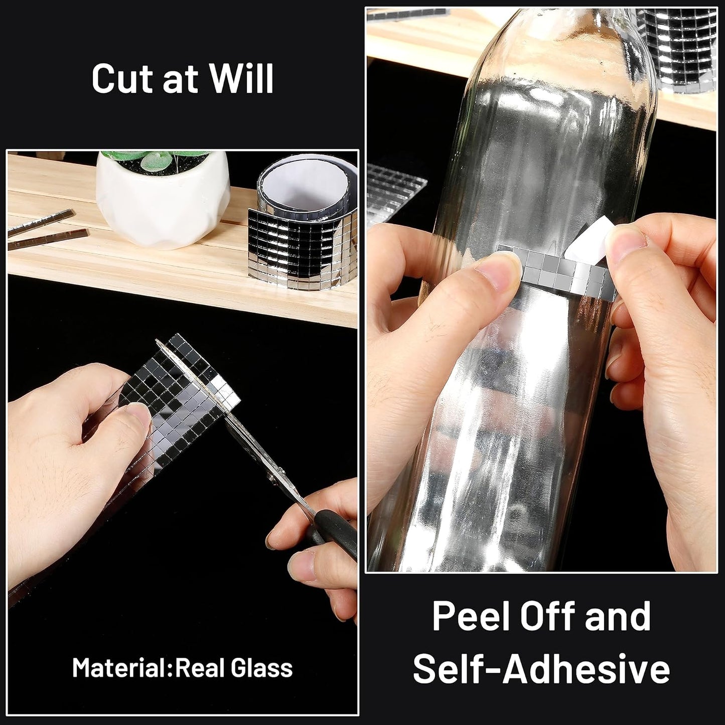 PP OPOUNT 2360 PCS Disco Tiles, 5 x 5 mm Self Adhesive Mirror Tiles, Real Glass Disco Ball Tiles for Crafts, DIY Disco Ball, Photo Frame, Art Collage, Interior Decoration (Silver-Gray)