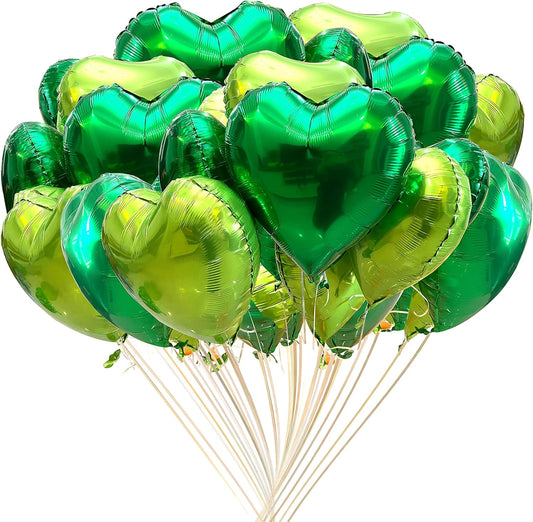Jonhamwelbor 20Pcs 18 inch Green and Lime Green Foil Mylar Heart Shape Balloons Decorations for Valentines Birthday Wedding Baby Shower Party