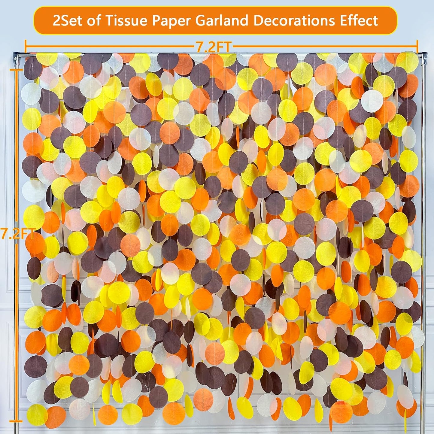 205Ft Fall Party Decorations Big Circle Dots Backdrop Garland Orange Brown Yellow Beige Tissue Paper Polka Dot Hanging Streamers for Birthday Wedding Fall Autumn Thanksgiving Harvest Party Supplies