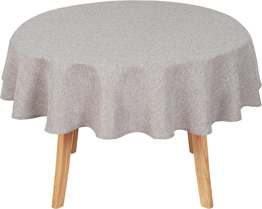 Hiasan Round Linen Table Cover 70 Inch - Wrinkle and Stain Resistant Washable Polyester Fabric Table Cloth for Dining Room Kitchen Party, Stone