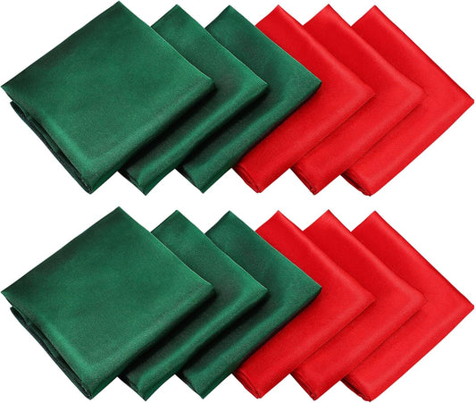 Aneco 12 Pieces Christmas Satin Napkins Soft Dinner Napkins Square Weddings Table Napkins 17 x 17 Inches for Christmas Xmas Party Restaurant Weddings Dinner Decoration (Red, Dark Green)