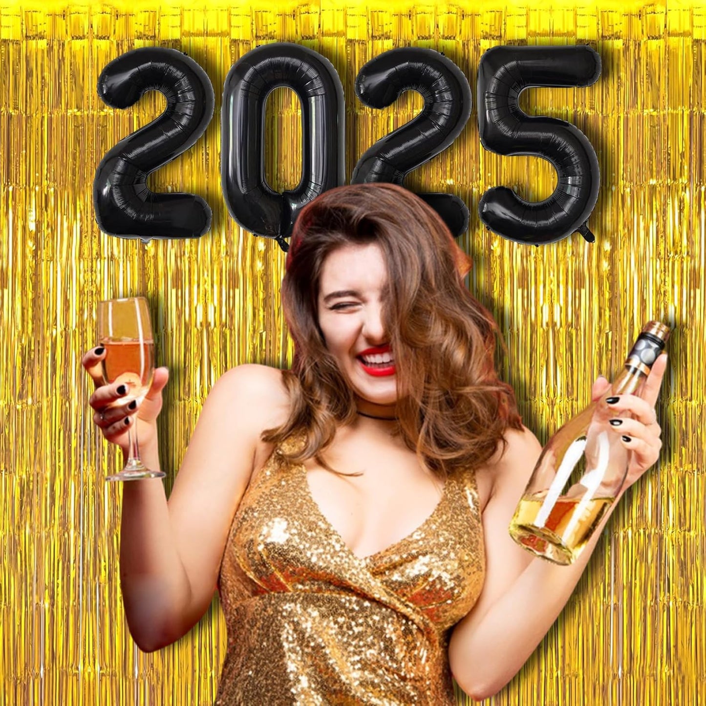 BRAVESHINE Gold Foil Fringe Backdrop Curtain - Metallic Tinsel Photo Backdrop Streamers for Men 50th Birthdays Decorations, Anniversary, Christmas, New Years, Engagement Party Decorations