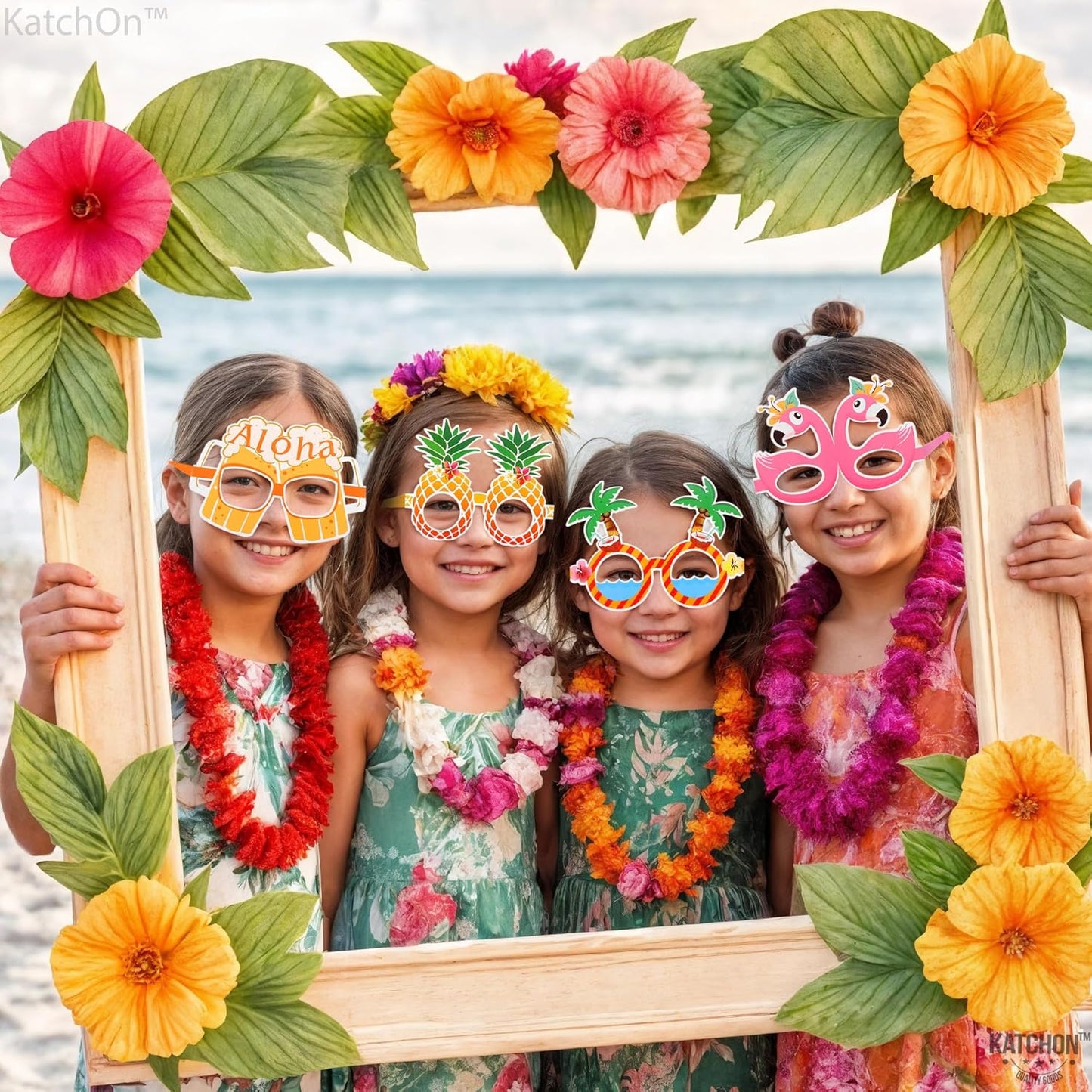 KatchOn, Luau Glasses for Luau Party Decorations - Pack of 12 | Luau Photo Booth Props, Hawaiian Party Decorations | Hawaiian Photo Booth Props, Aloha Party Decorations | Hawaiian Glasses Decorations