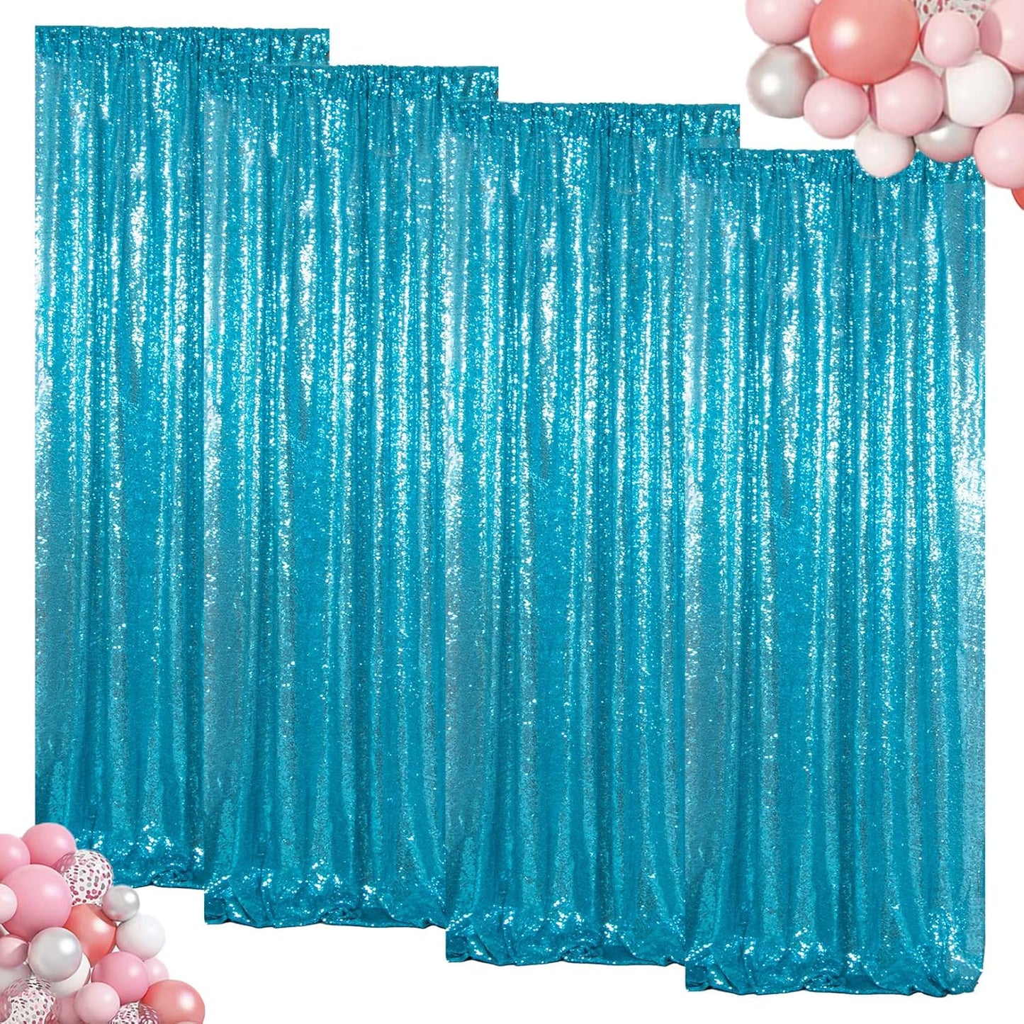 ShinyBeauty Sequin Curtains 4 Panels - Aqua Blue Shimmer Backdrop for Mermaid Parties & Baby Showers Shimmer Fabric Backdrops(2FTx8FT, Turquoise)