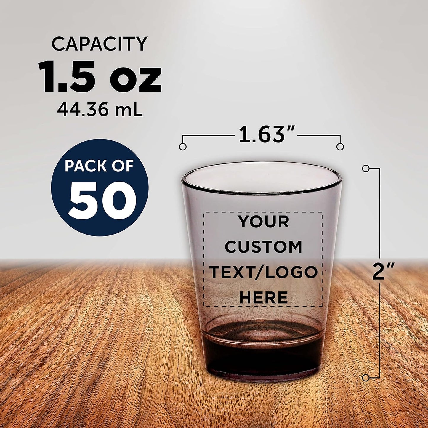 Custom Translucent Plastic Shot Glasses 1.5 oz. Set of 50, Personalized Bulk Pack - Acrylic, Great for Wedding, Party, Birthday, Gifts - Charcoal Black