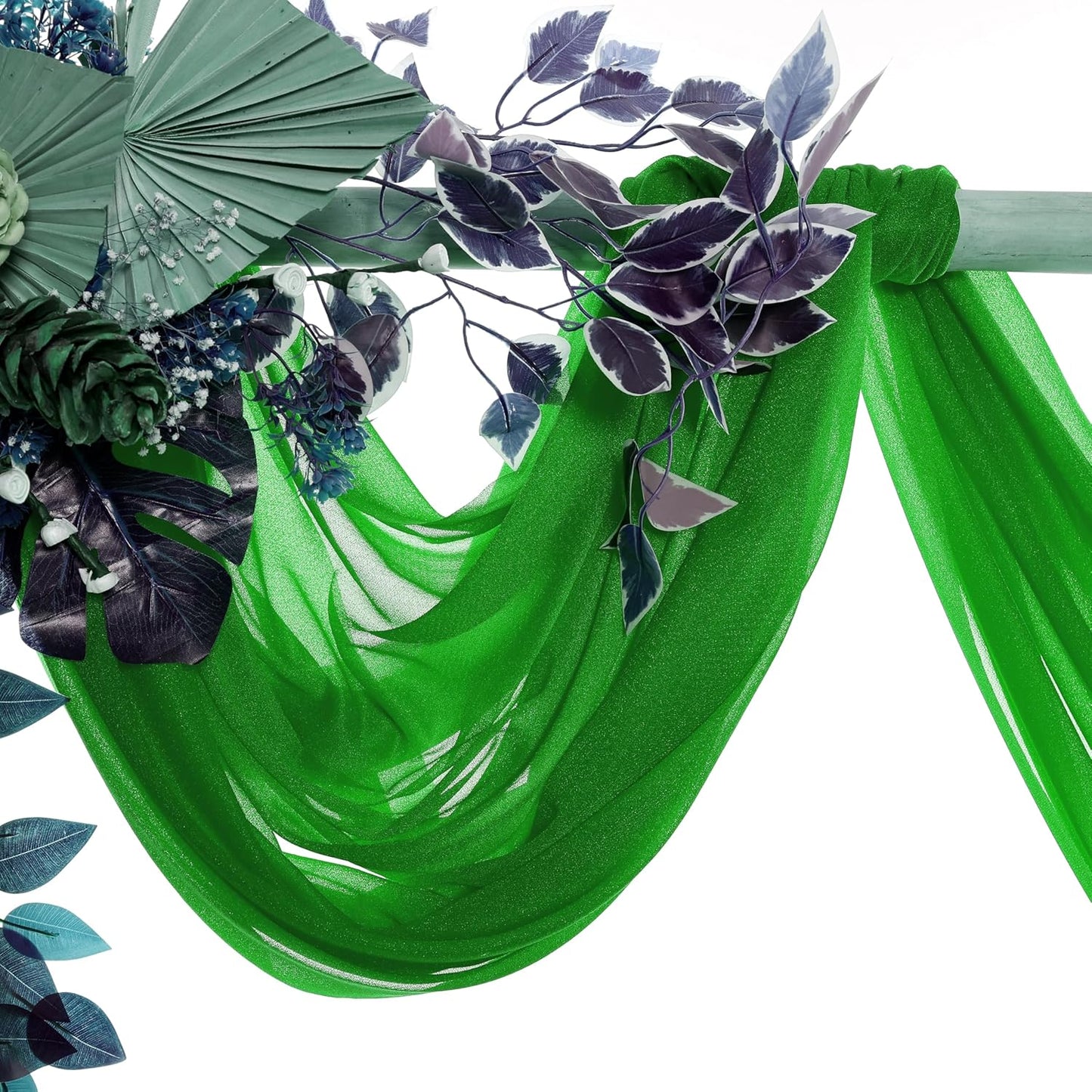 VDS Pack of 2 Panel (30 Inch X 40 Feet) Wedding Arch Draping Fabric Sheer Chiffon Fabric Drapery for Wedding Ceremony Reception Swag Backdrop Canopy Chuppah ARBO Altars Decoration (Green)