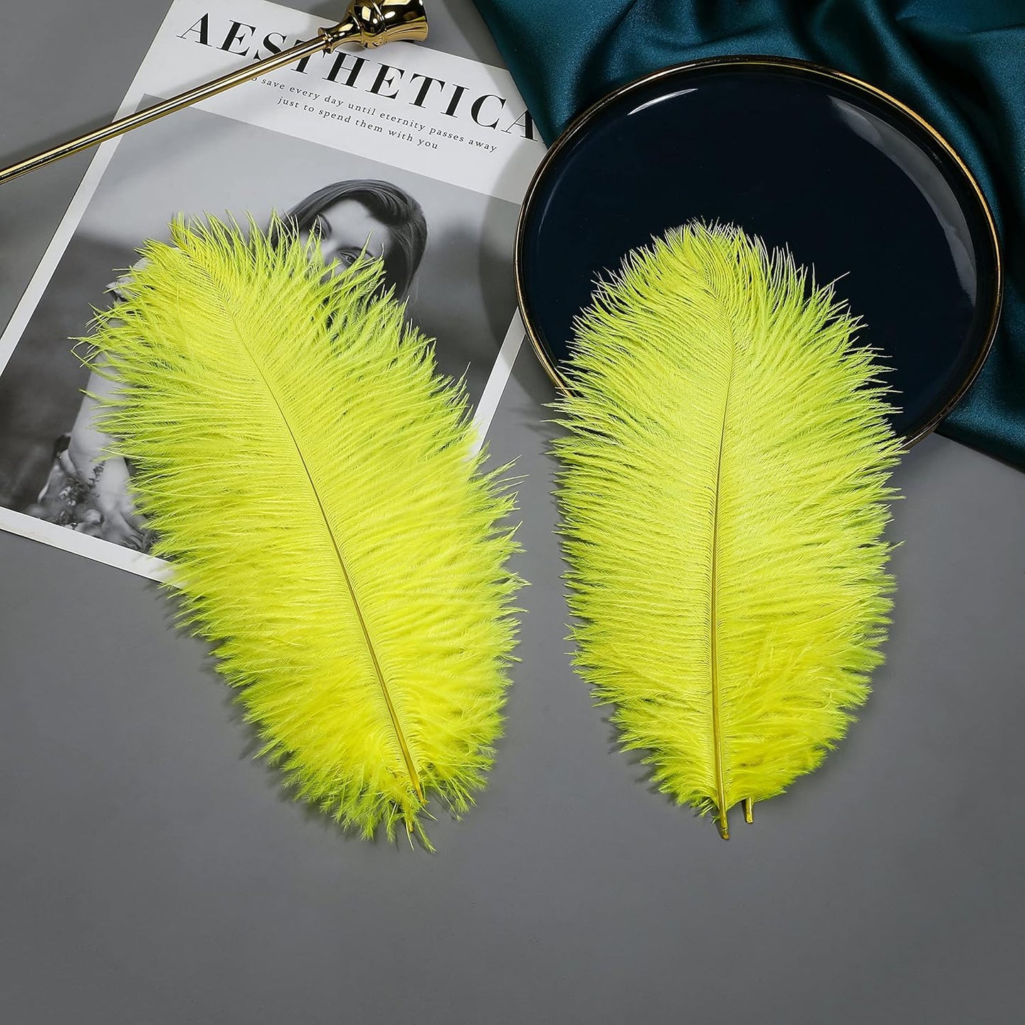 Ballinger Fluorescent Yellow Ostrich Feathers - 24Pcs 10-12inch Feathers Bulk for Vase, Party Centerpieces, Mardi Gras Decorations and Home Decor