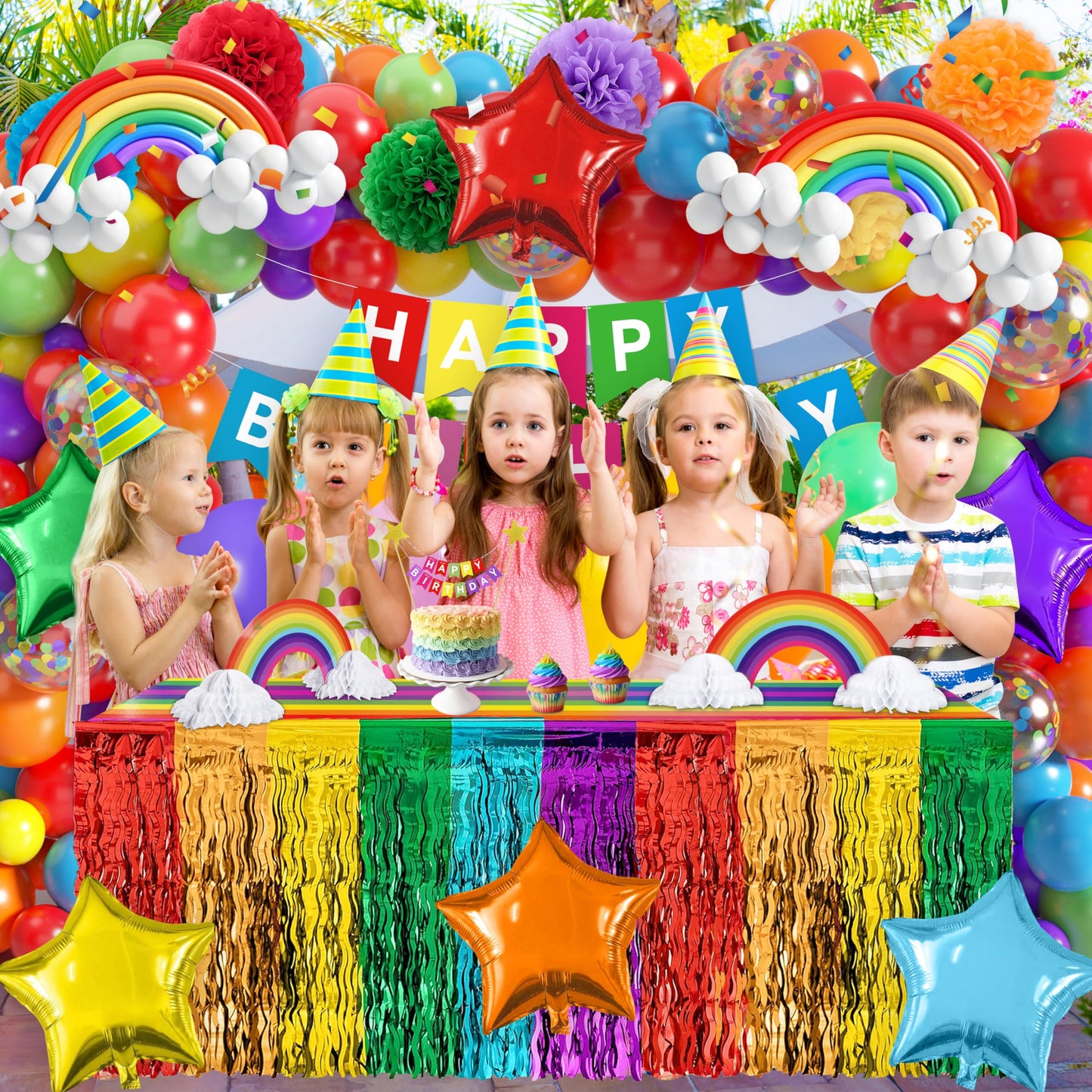 THAWAY 104Pcs Rainbow Birthday Party Decorations Set