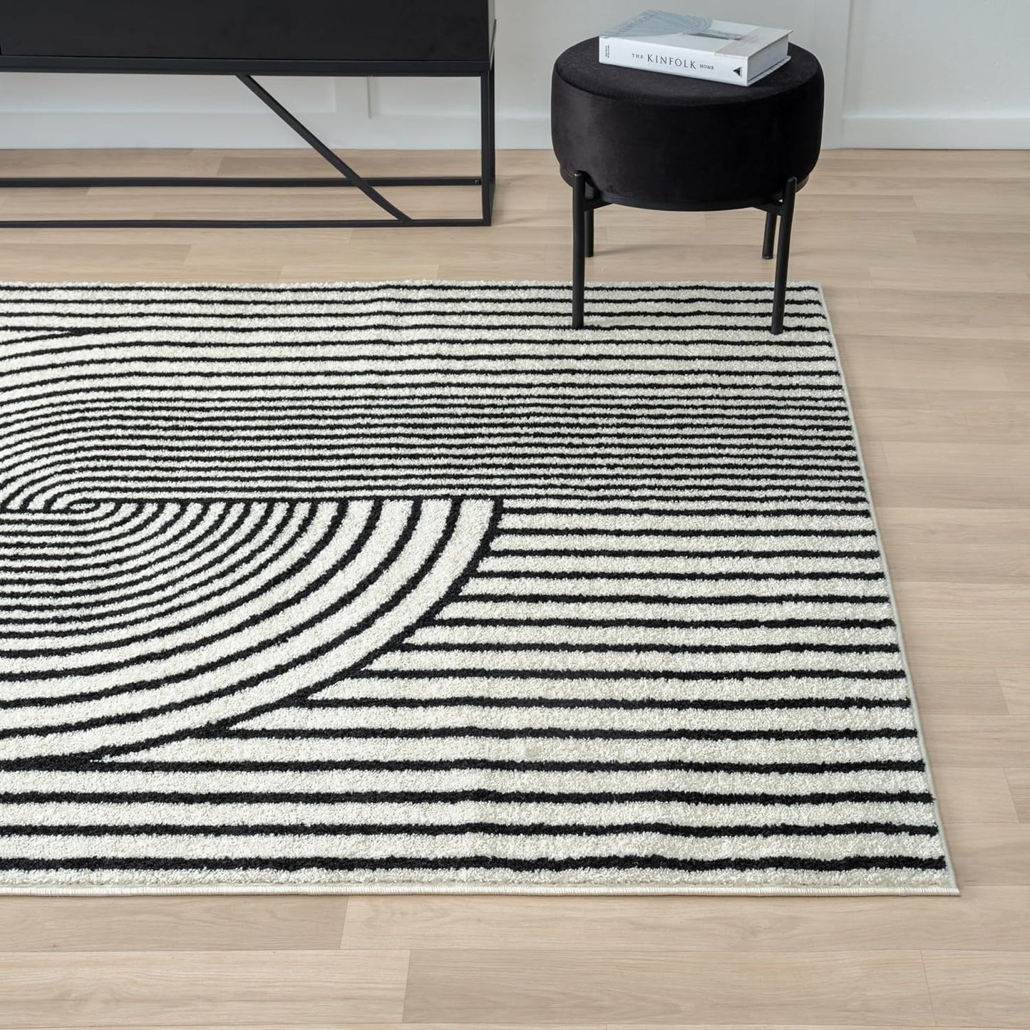 Abani Nuevo Collection Area Rug - Mid-Century Black and White Arch Knot Design - 4' x 6' - for Living Room, Bedroom & Office