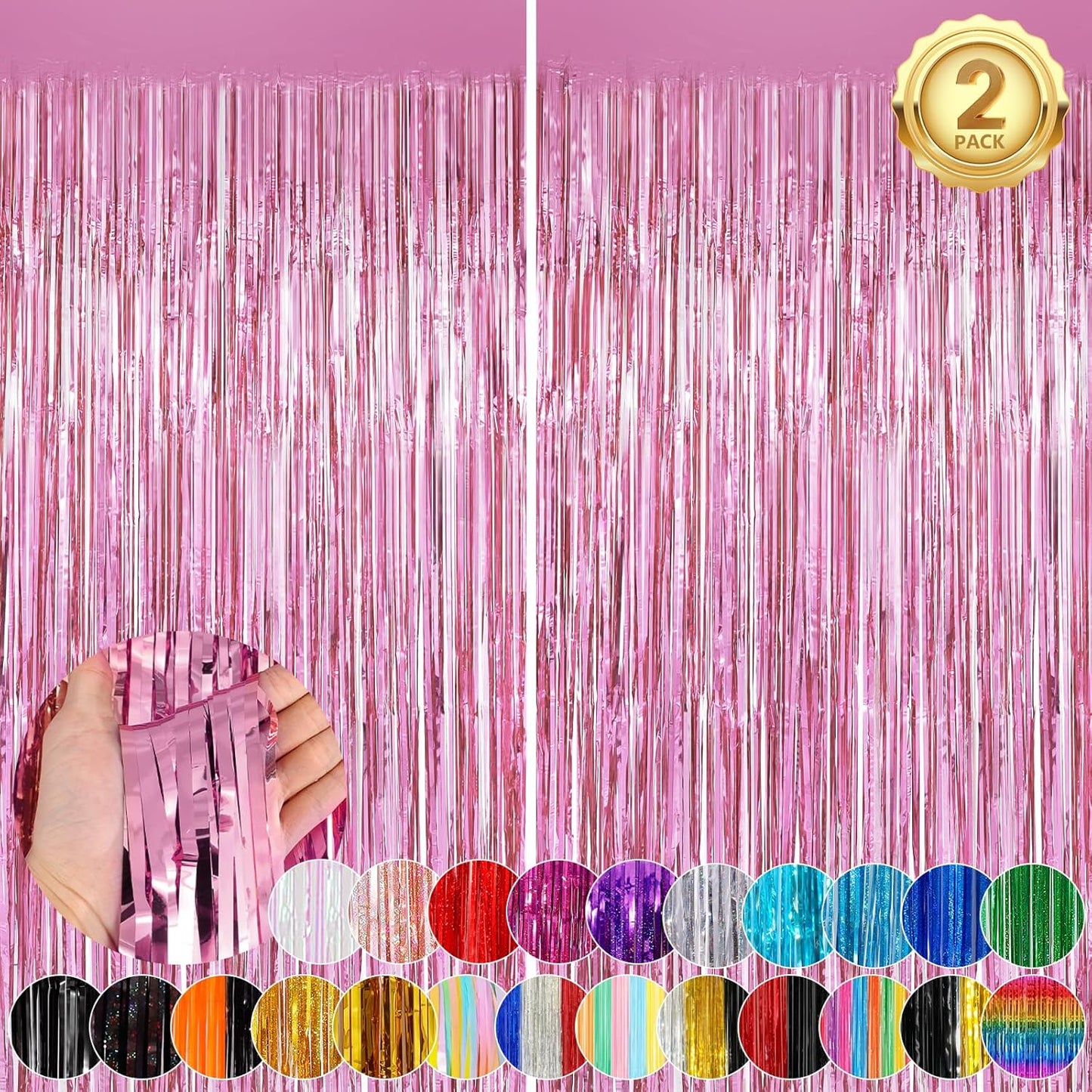 Glitter Pink Party Streamers 2Pack Glitter Foil Fringe Curtain 3.3 x 8.3ft Pink Party Decor Photo Booth Streamers Metallic Tinsel Door Streamer for XmasThanksgiving Engagement Party Decors Streamers