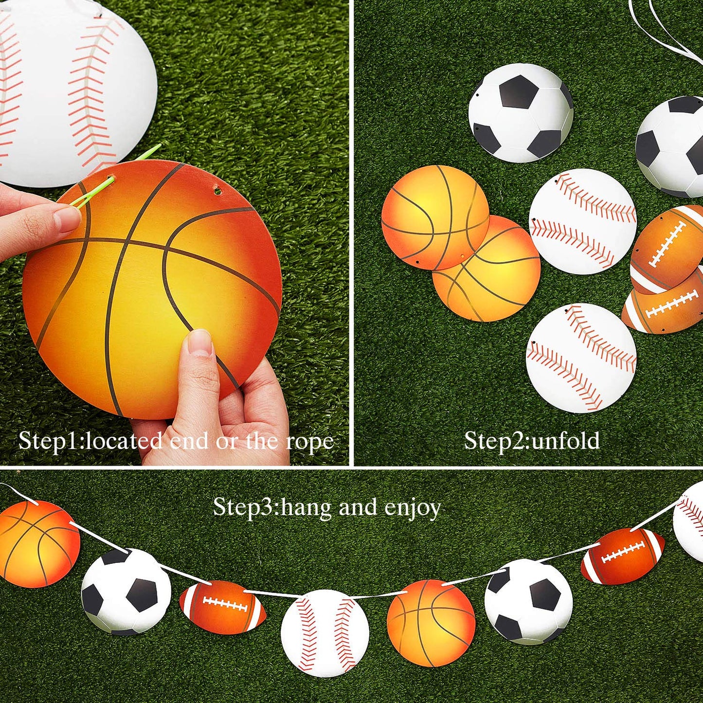 Outus 4 Pcs Sports Theme Party Banner Decorations, Basketball Football Baseball Soccer Hanging