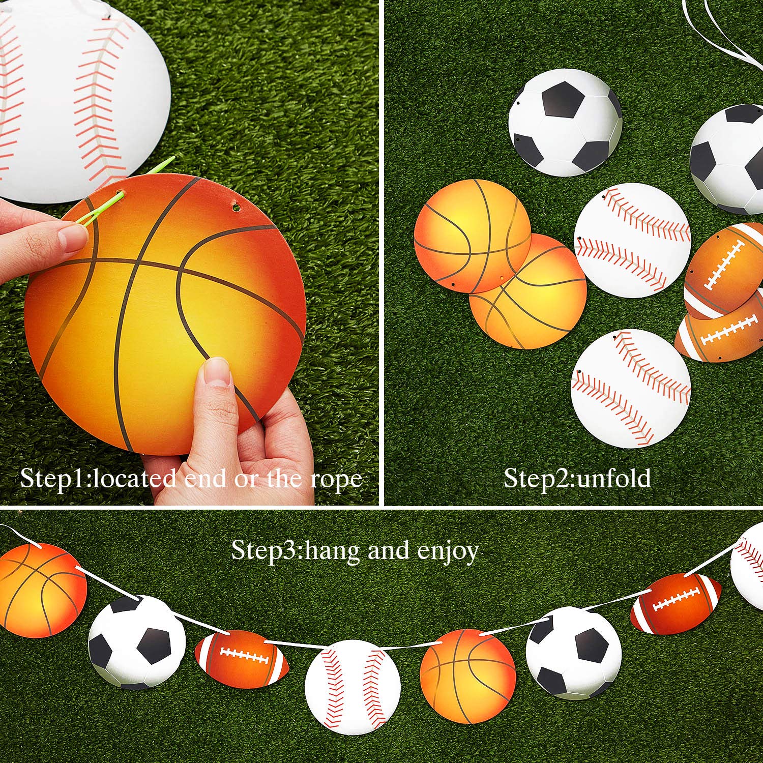Outus 4 Pcs Sports Theme Party Banner Decorations, Basketball Football Baseball Soccer Hanging