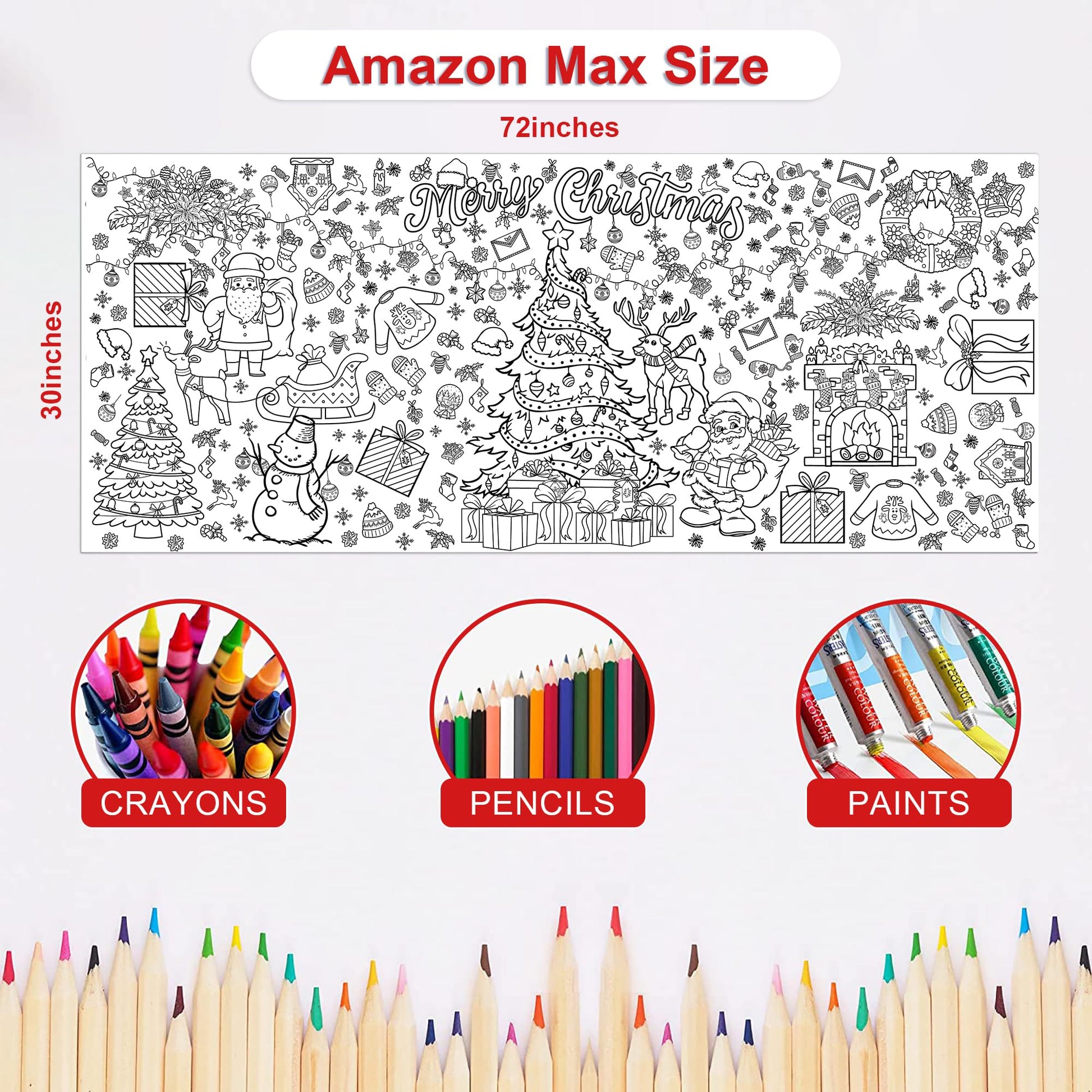 Xmas Giant Coloring Poster/Tablecloth-Christmas Crafts for Kids-30 x 72 Inches Jumbo Paper Coloring
