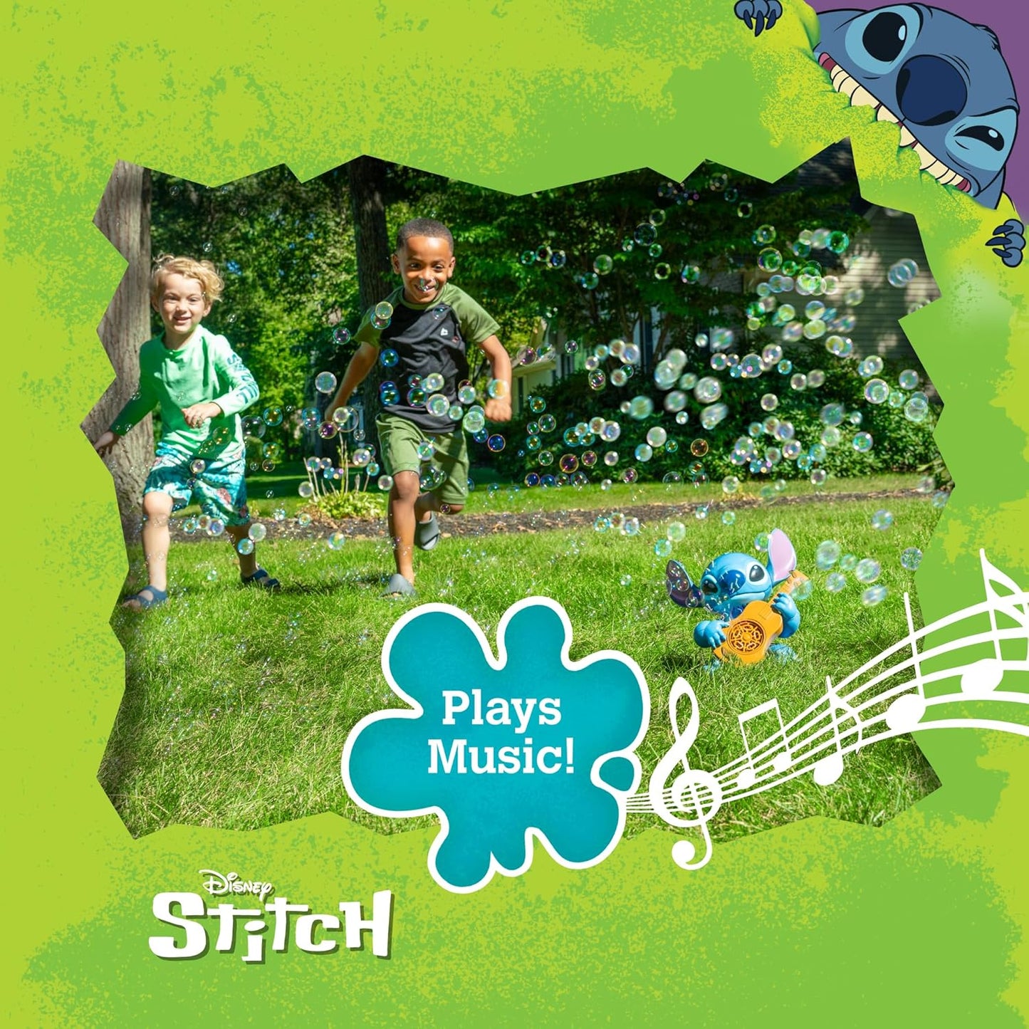 Stitch NO Spill Musical Bubble Machine | Bubble Toy for Toddlers and Kids | Amazon Toys Exclusive with 16 oz of Extra Bubble Solution (Bubble Solution Bottle Colors Will Vary)
