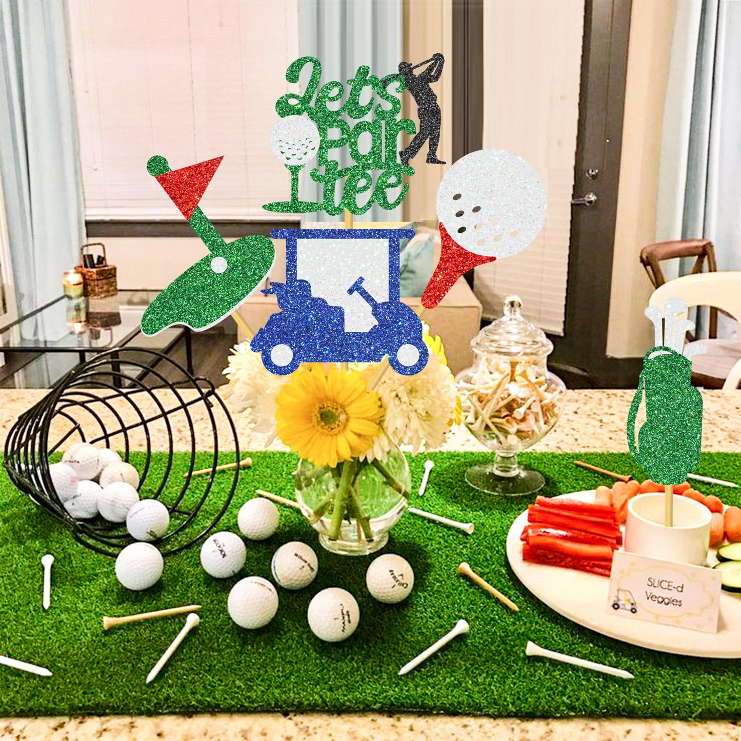 12Pcs Golf Party Centerpiece Sticks Glitter Golf Birthday Party Table Toppers Golf Centerpiece