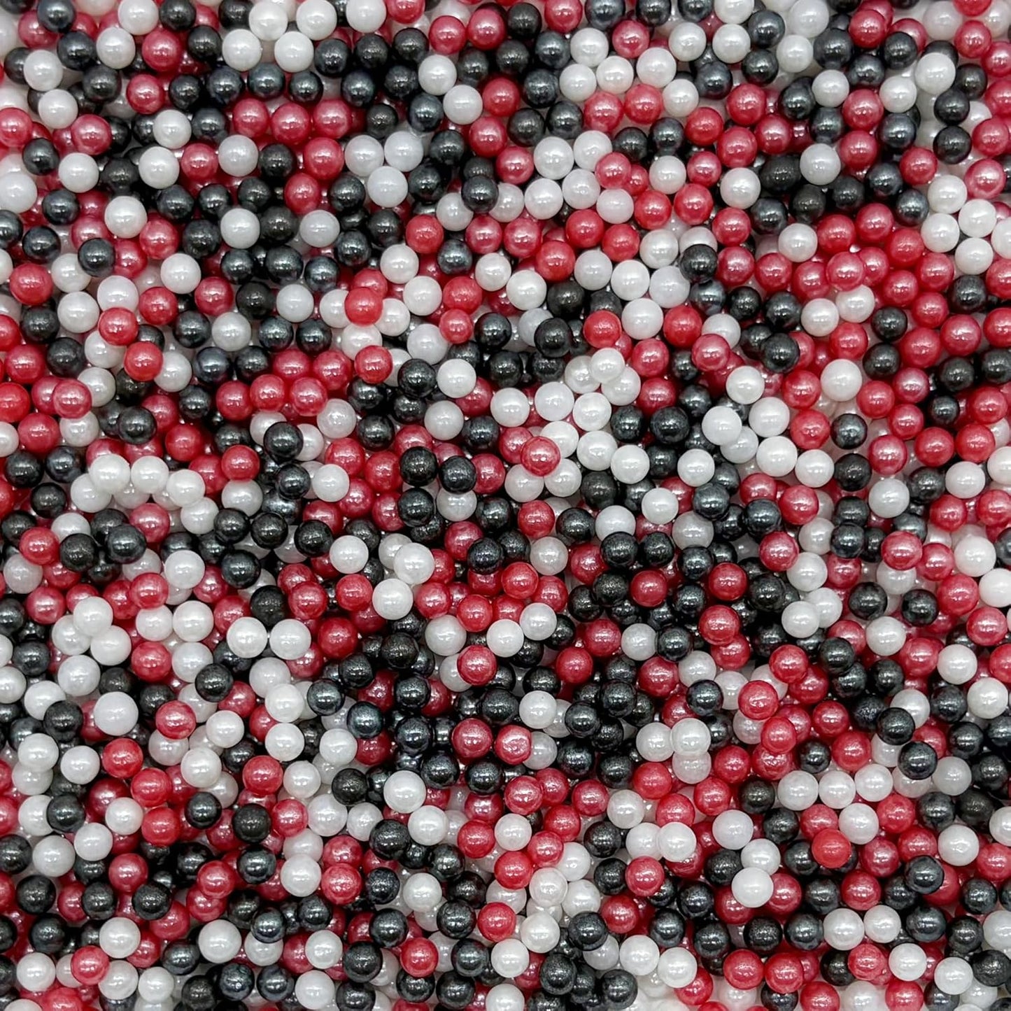 Edible Red & Black & White Pearl Sugar Sprinkles Candy 4mm Mini Pearls Cake Decorations Cupcake Toppers Cookie Decorating Perfect for Wedding Party Valentine Halloween Christmas Supplies 3OZ